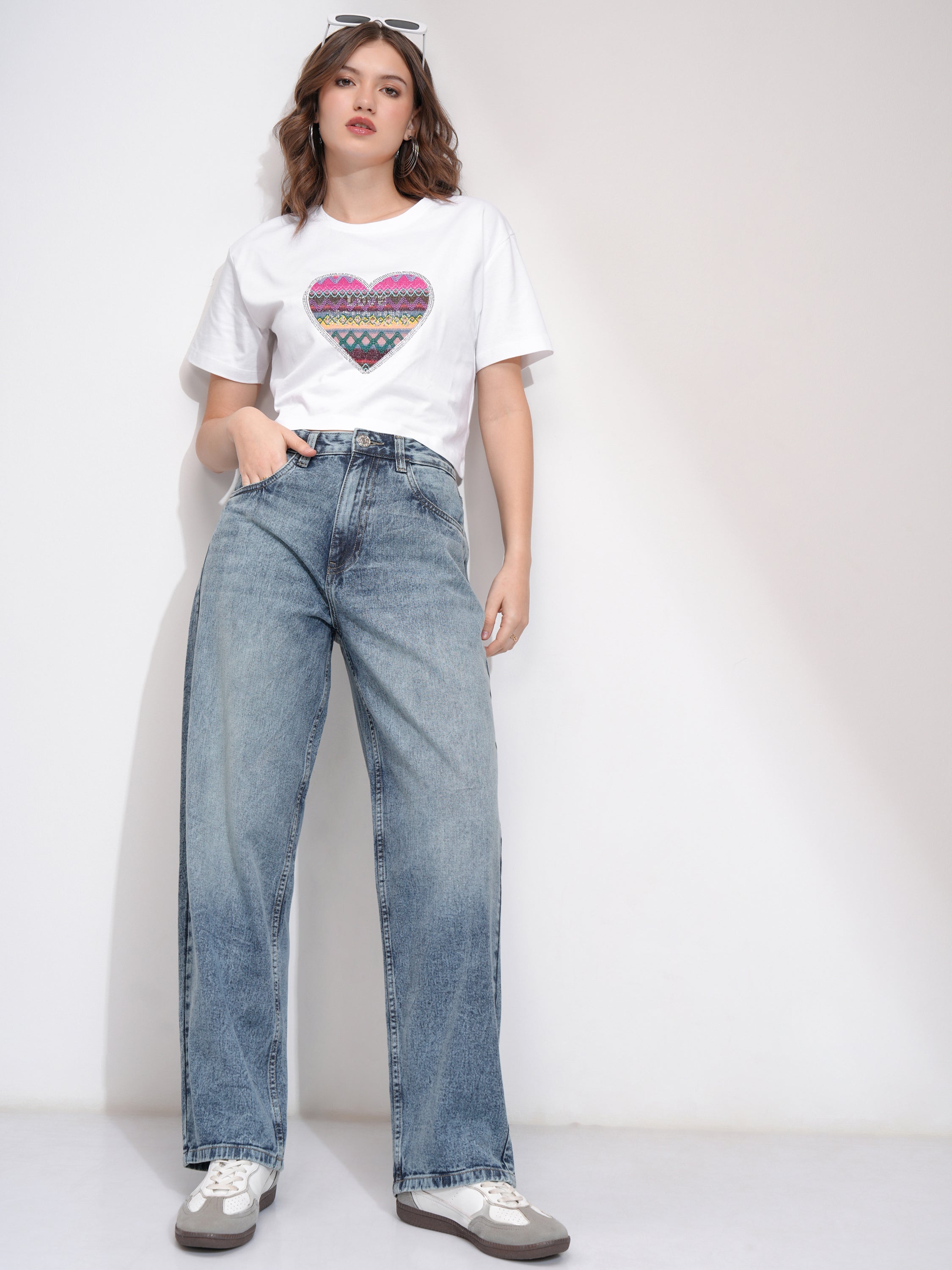 Tokyo Talkies Women Blue Wide Leg Jeans - Blue - Image 2