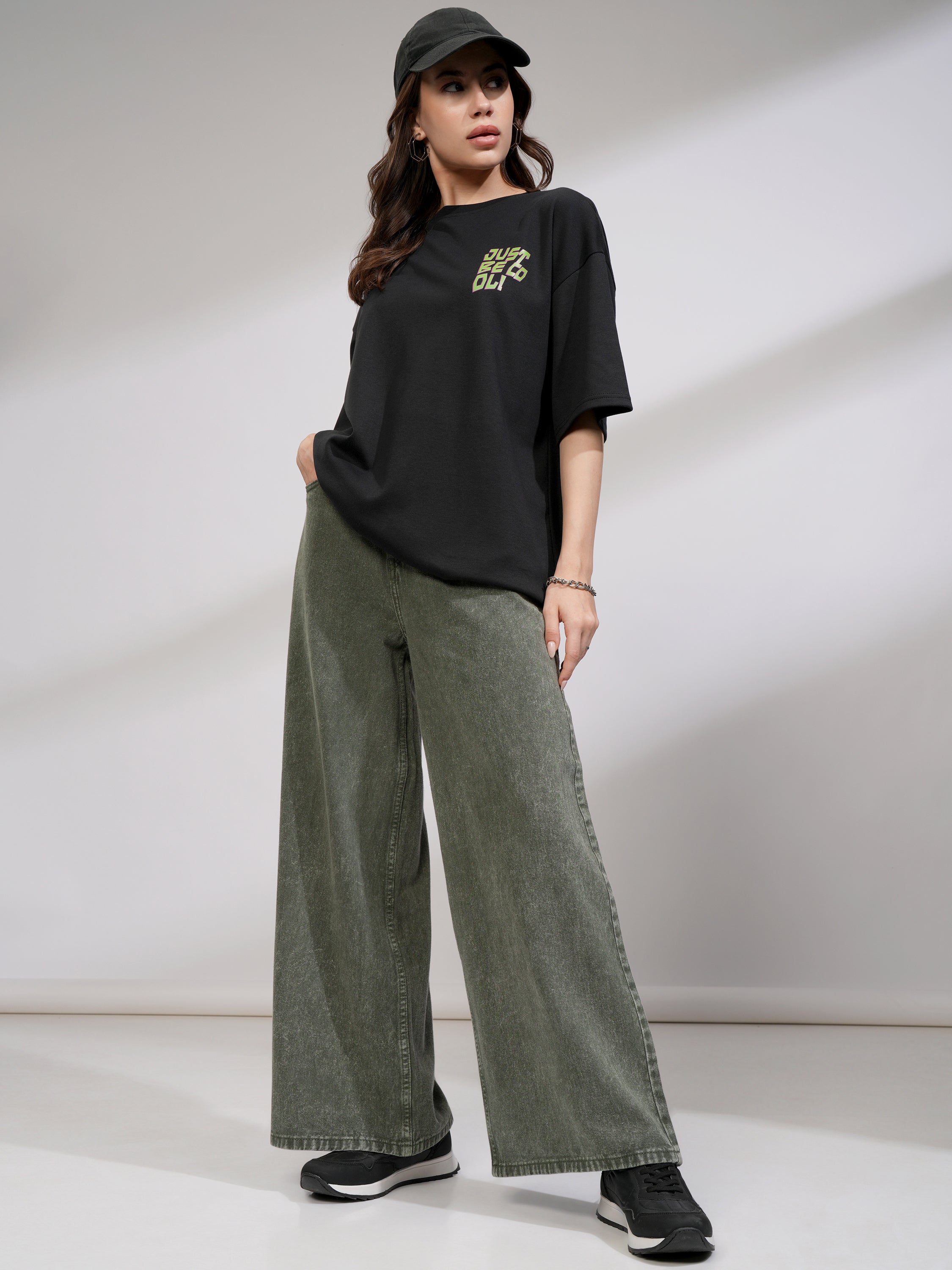 Tokyo Talkies Women Olive Flared Stretchable Jeans - Olive - Image 2