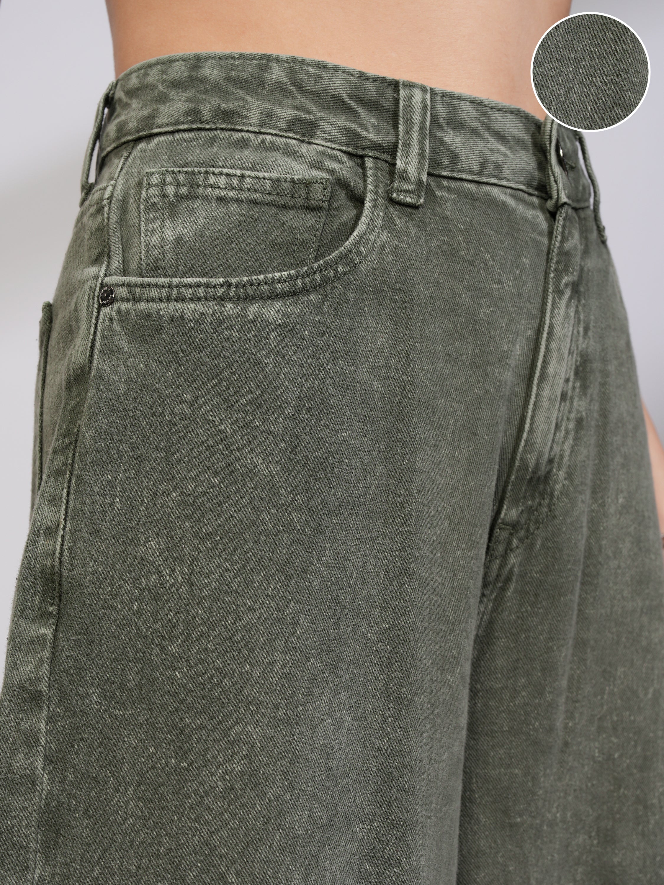 Tokyo Talkies Women Olive Flared Stretchable Jeans - Olive - Image 5