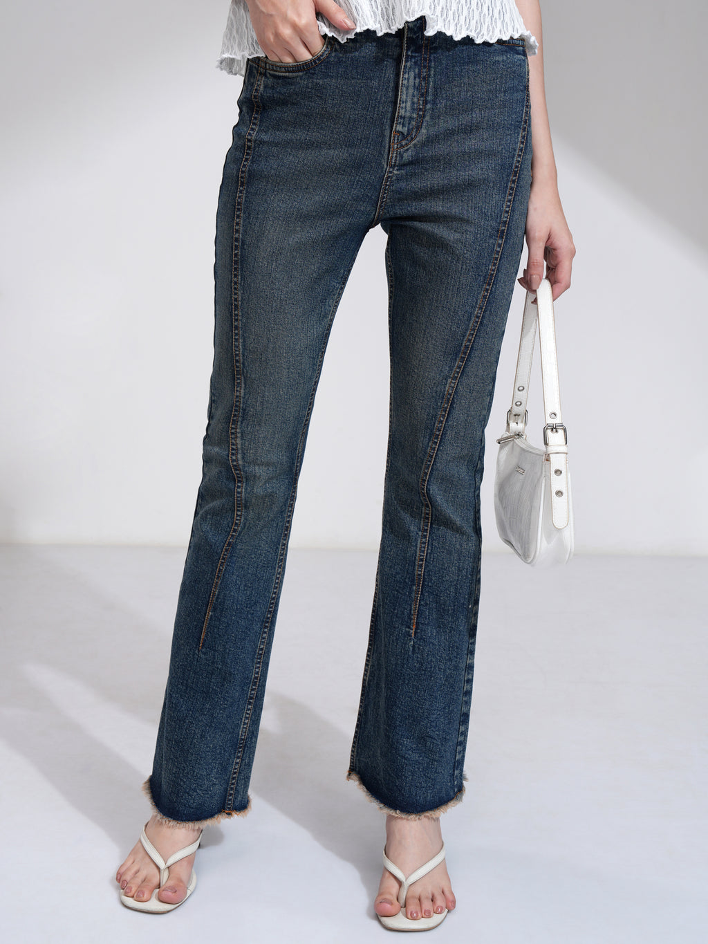 Tokyo Talkies Women Blue Bootcut Highly Distressed Jeans - Blue - Image 1