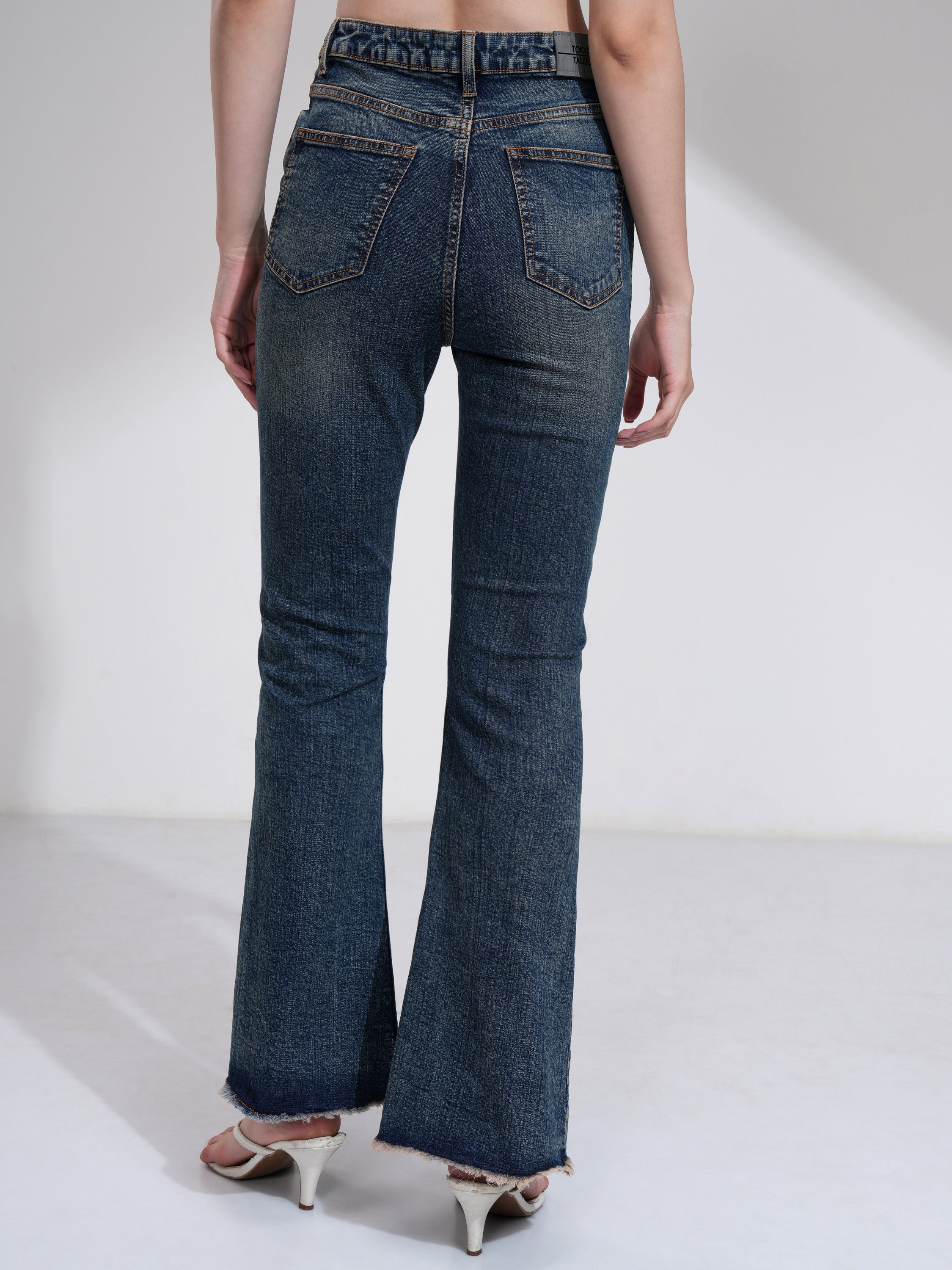 Tokyo Talkies Women Blue Bootcut Highly Distressed Jeans - Blue - Image 3