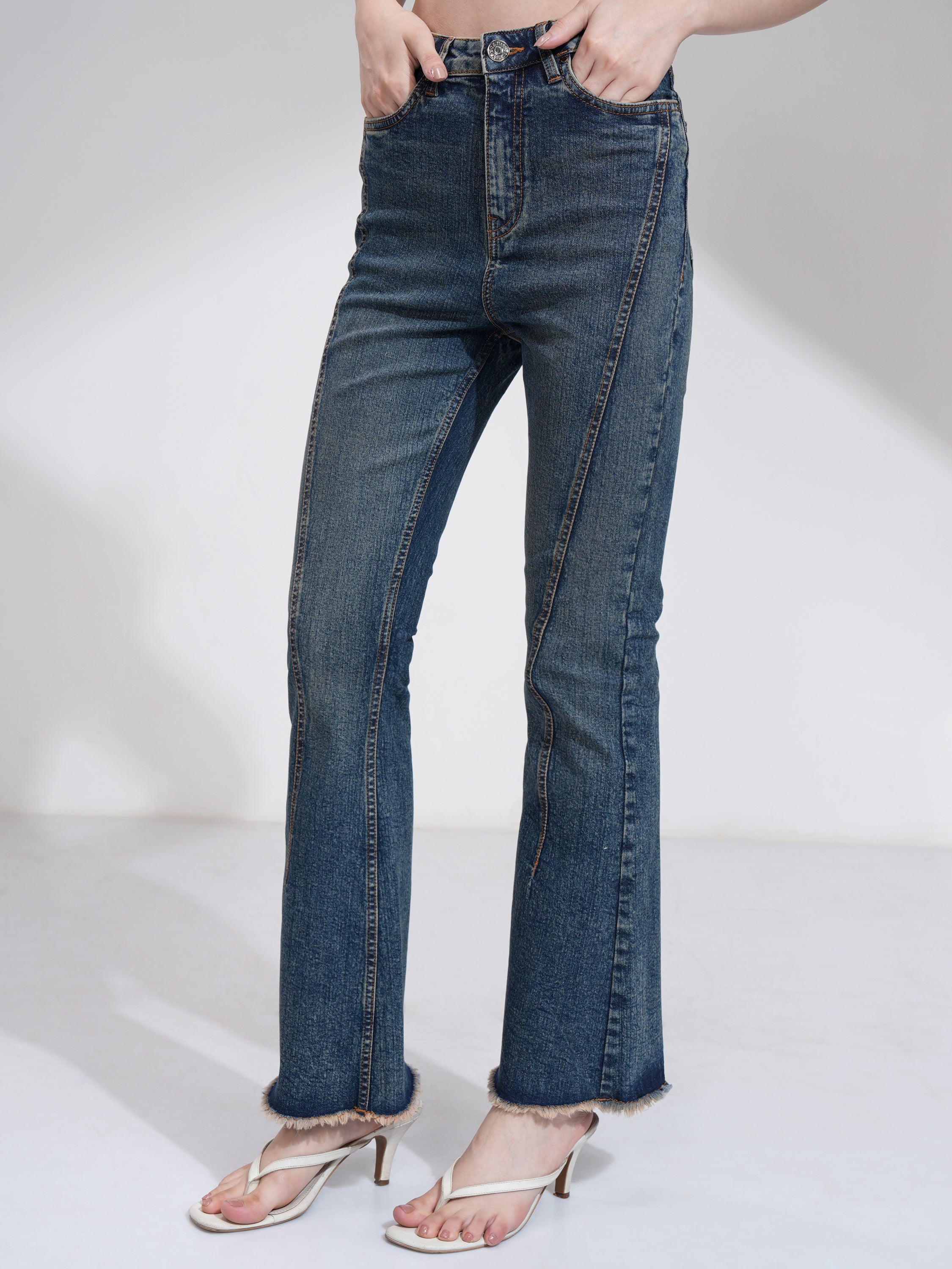 Tokyo Talkies Women Blue Bootcut Highly Distressed Jeans - Blue - Image 4