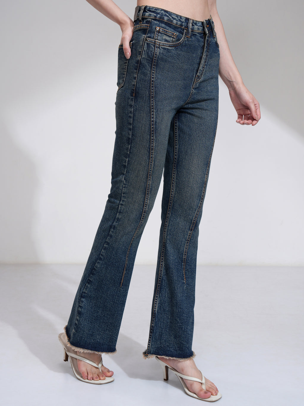 Tokyo Talkies Women Blue Bootcut Highly Distressed Jeans - Blue - Image 6