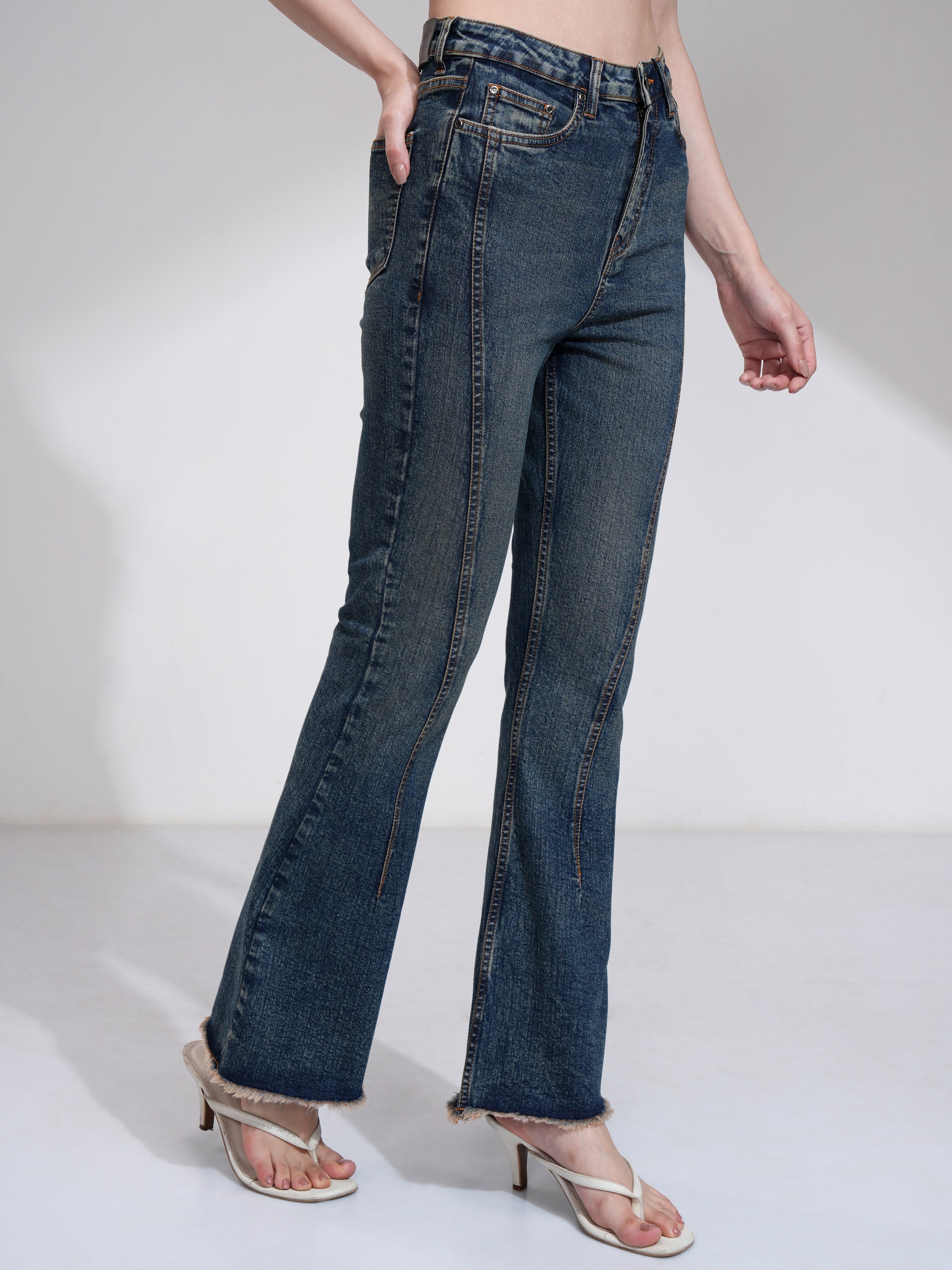 Tokyo Talkies Women Blue Bootcut Highly Distressed Jeans - Blue - Image 6