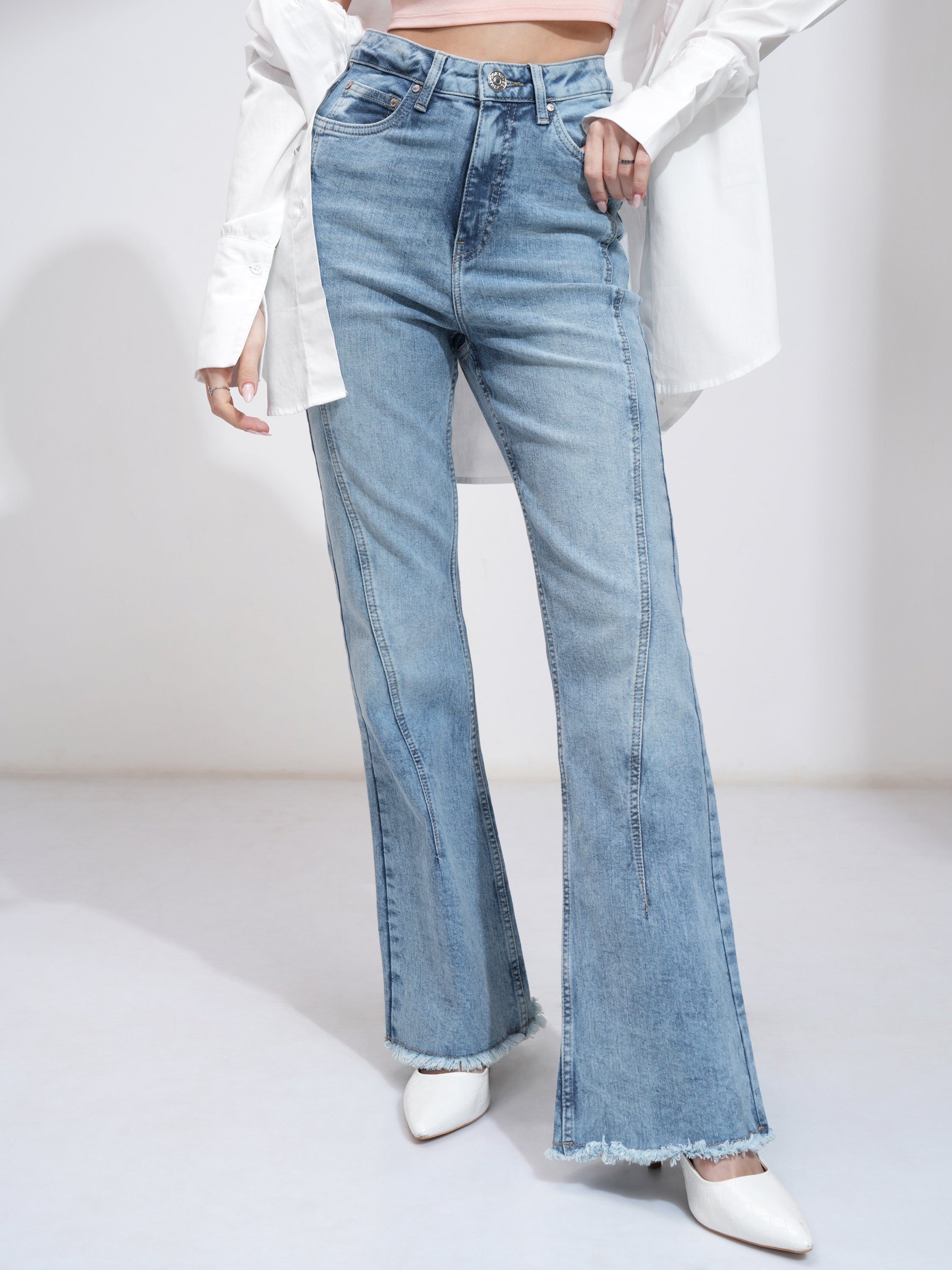 Tokyo Talkies Women Blue Bootcut Stretchable Jeans - Blue - Image 1
