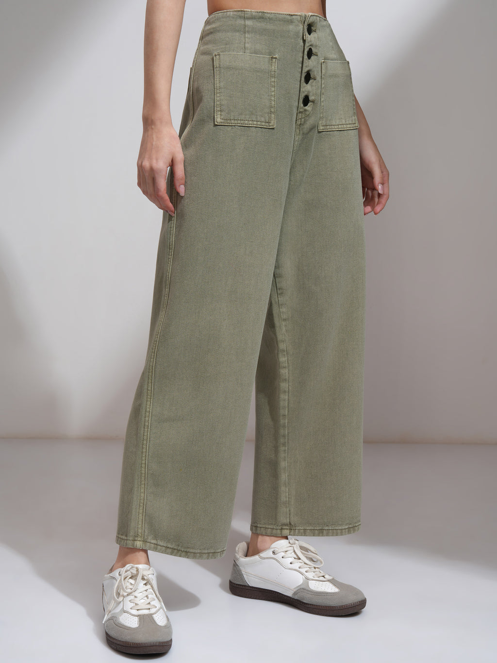 Tokyo Talkies Women Olive Straight Fit Stretchable Jeans - Olive - Image 6