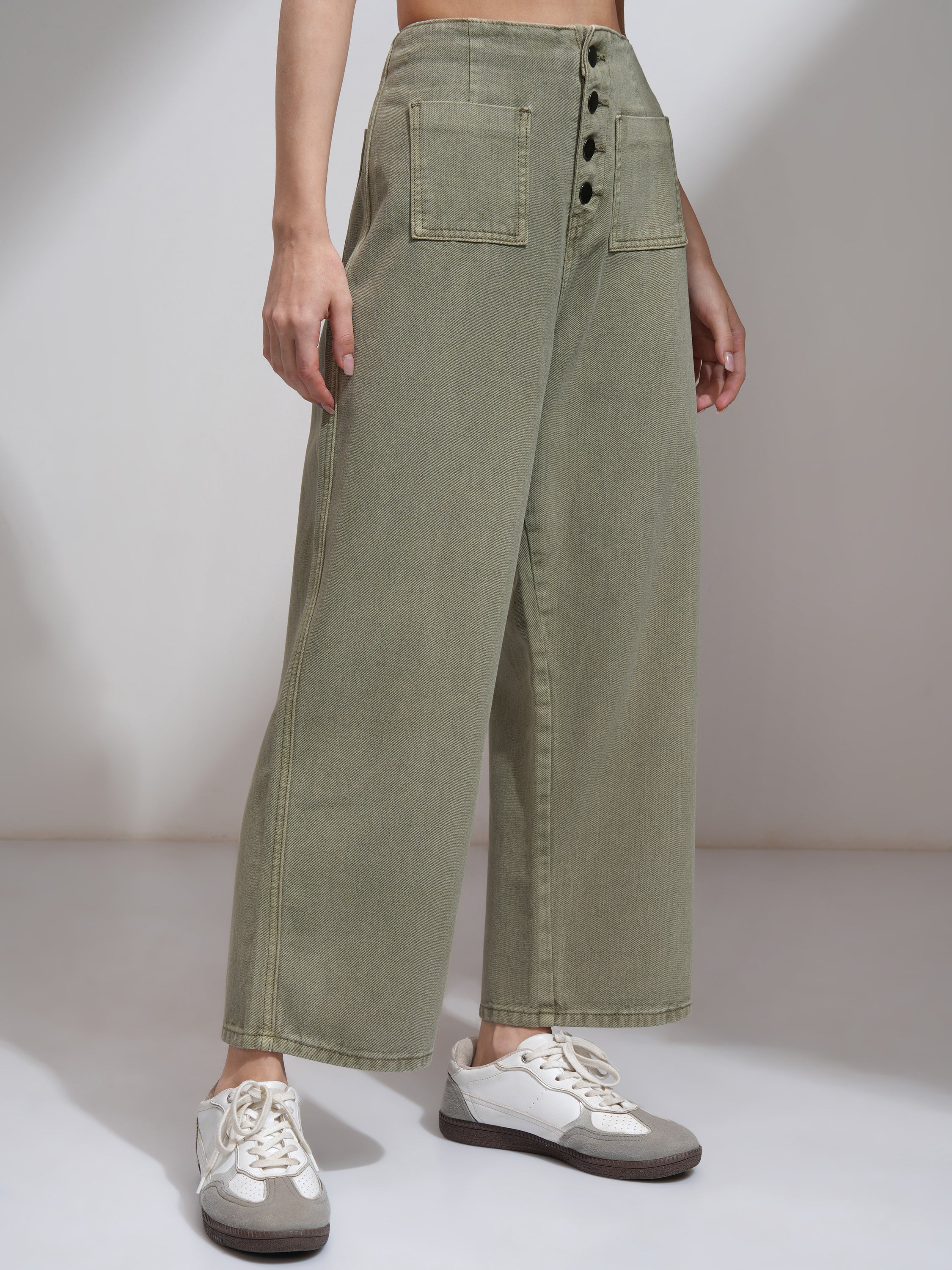 Tokyo Talkies Women Olive Straight Fit Stretchable Jeans - Olive - Image 6