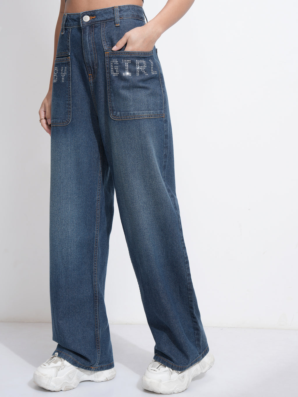 Tokyo Talkies Women Blue Wide Leg Stretchable Jeans - Blue - Image 4