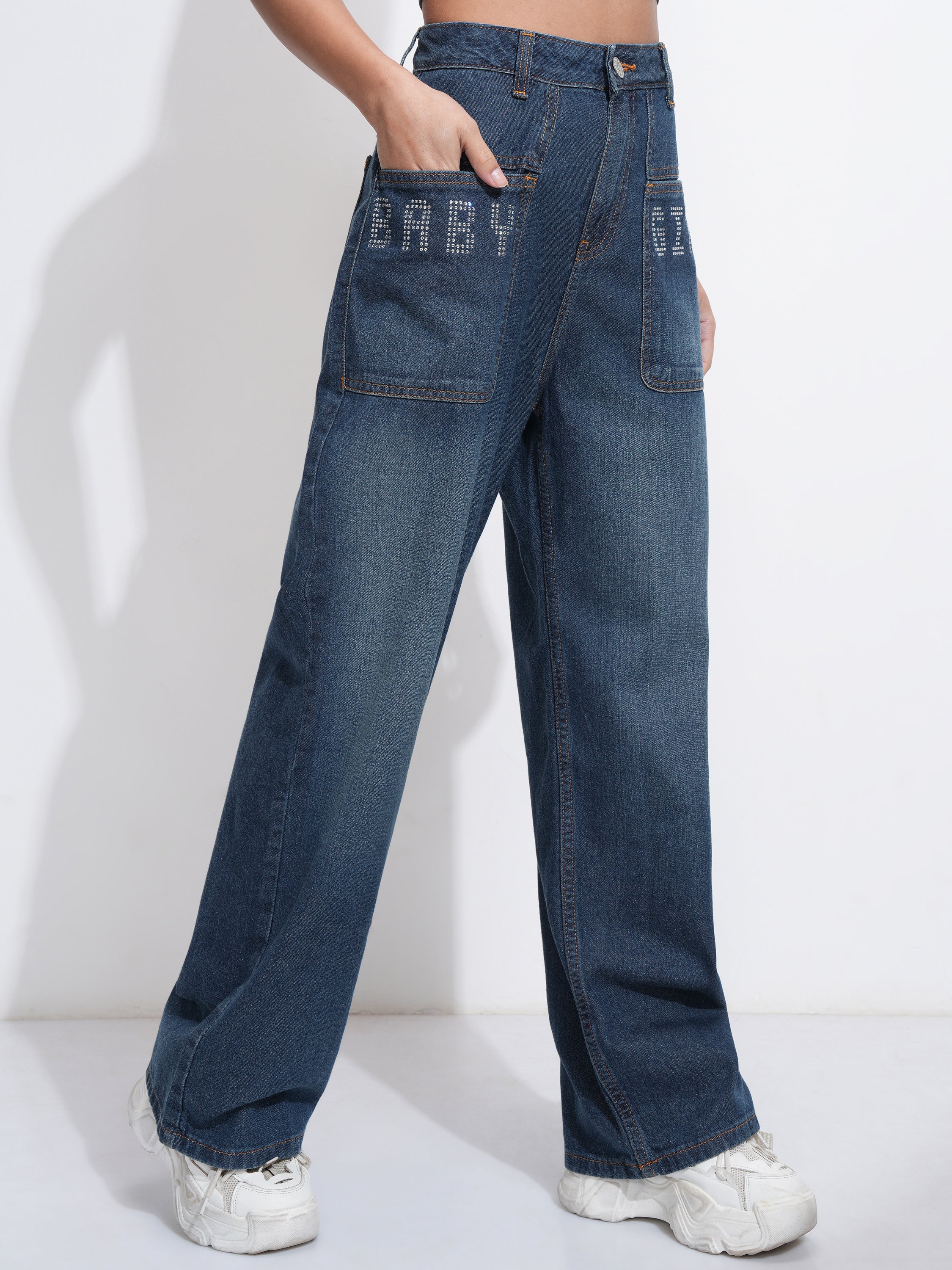Tokyo Talkies Women Blue Wide Leg Stretchable Jeans - Blue - Image 6