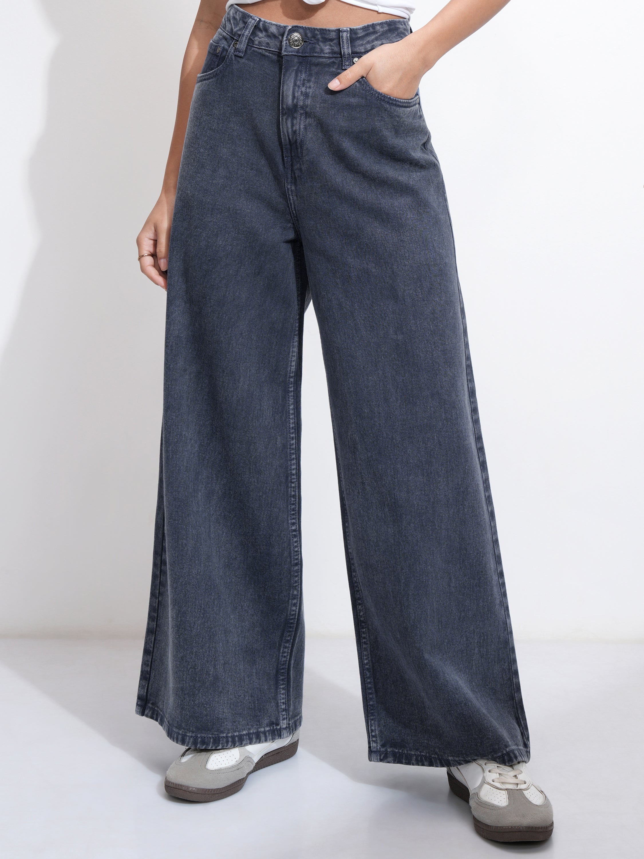 Tokyo Talkies Women Navy Blue Flared Stretchable Jeans - Navy Blue - Image 1
