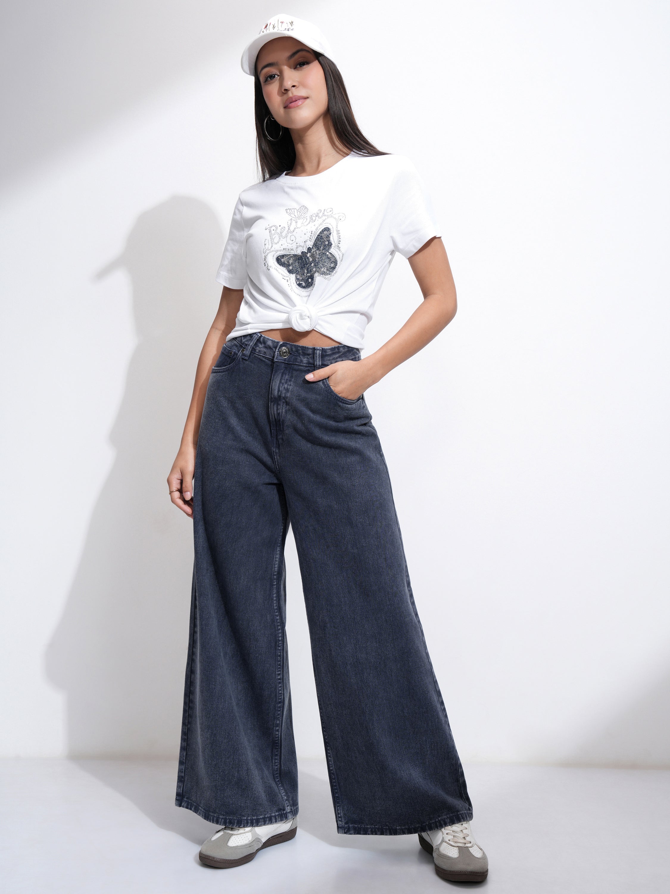 Tokyo Talkies Women Navy Blue Flared Stretchable Jeans - Navy Blue - Image 2