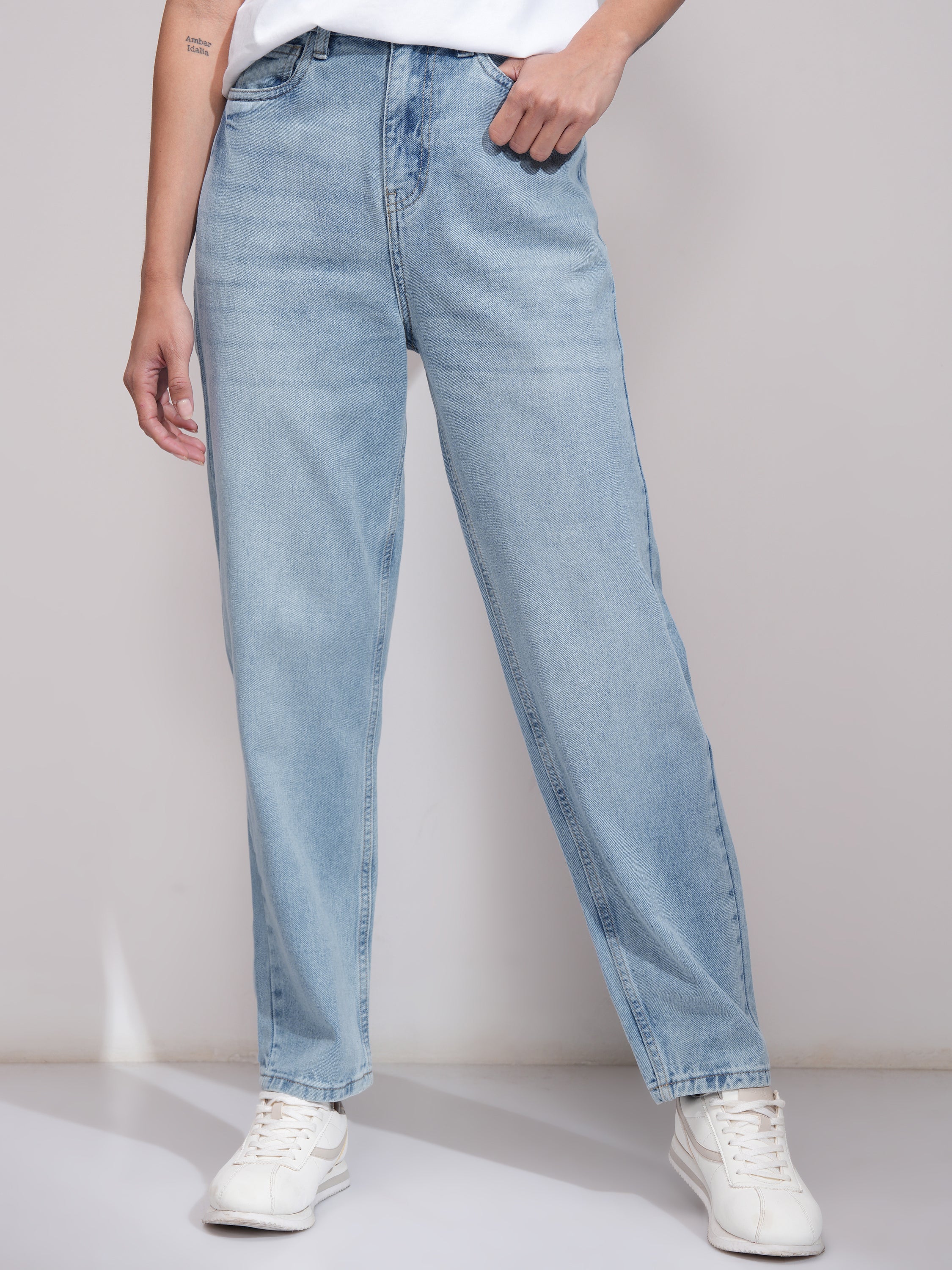 Tokyo Talkies Women Blue Mom Fit Stretchable Jeans - Blue - Image 1
