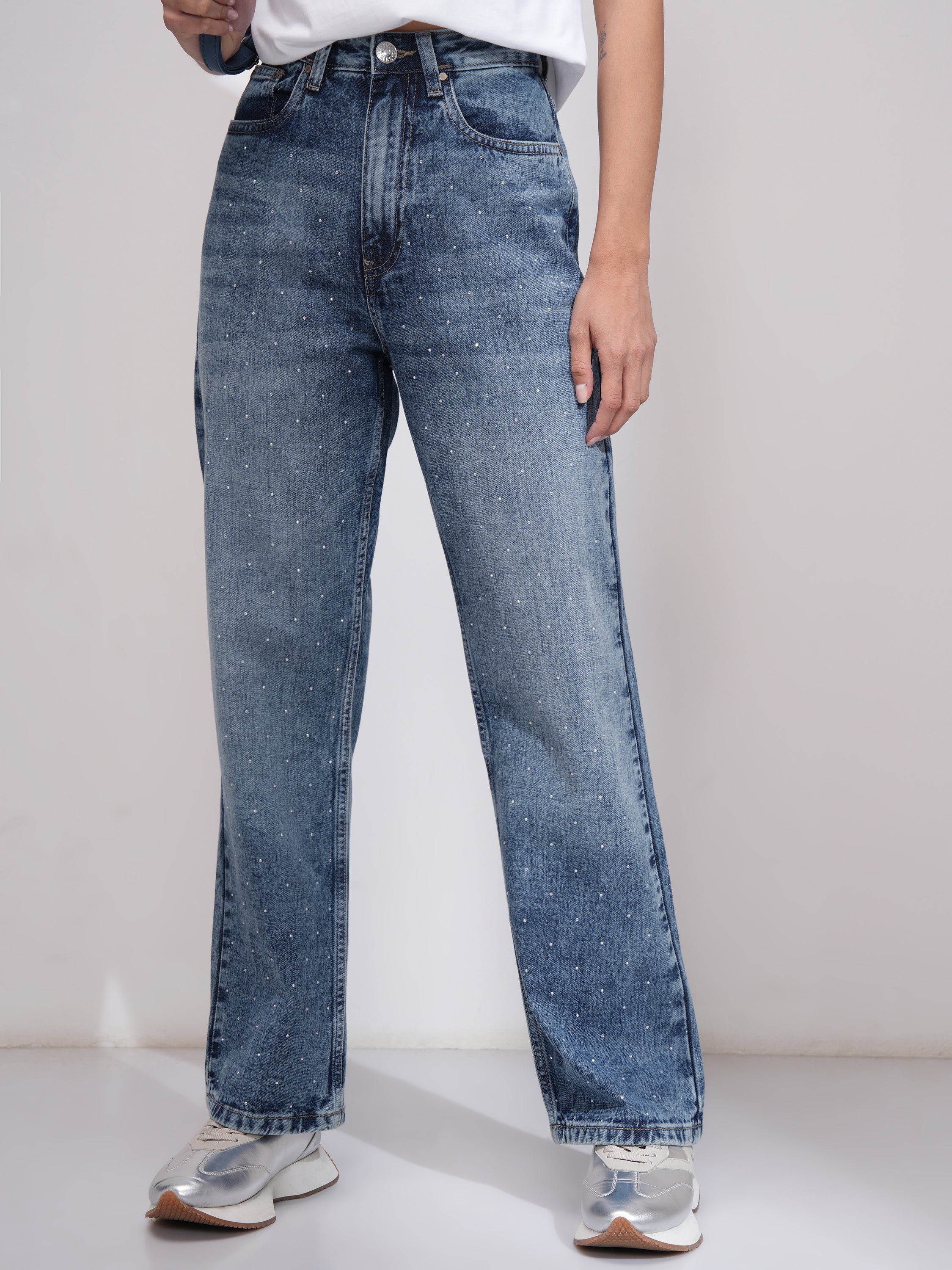 Tokyo Talkies Women Blue Dad Fit Stretchable Jeans - Blue - Image 1
