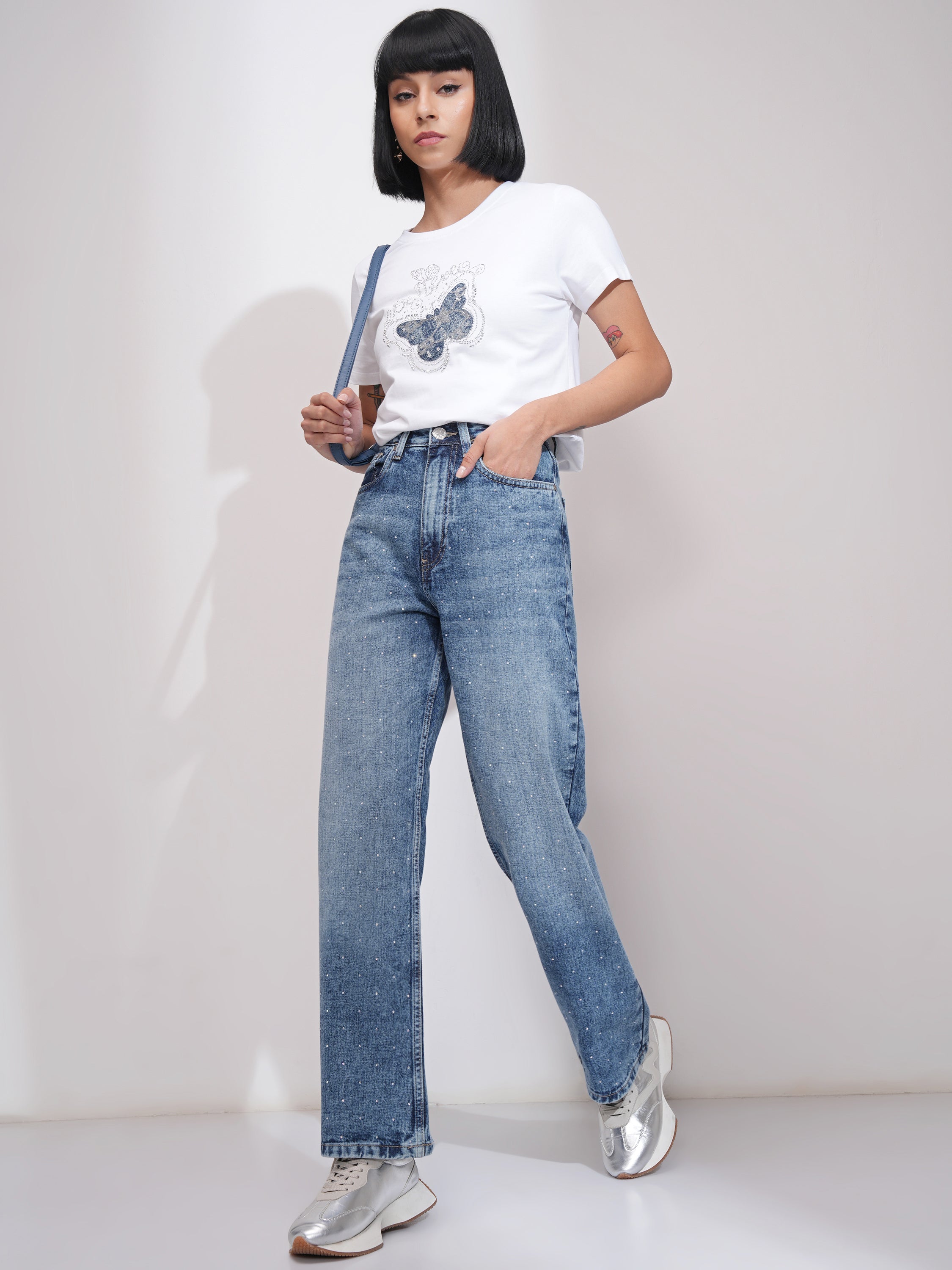 Tokyo Talkies Women Blue Dad Fit Stretchable Jeans - Blue - Image 2