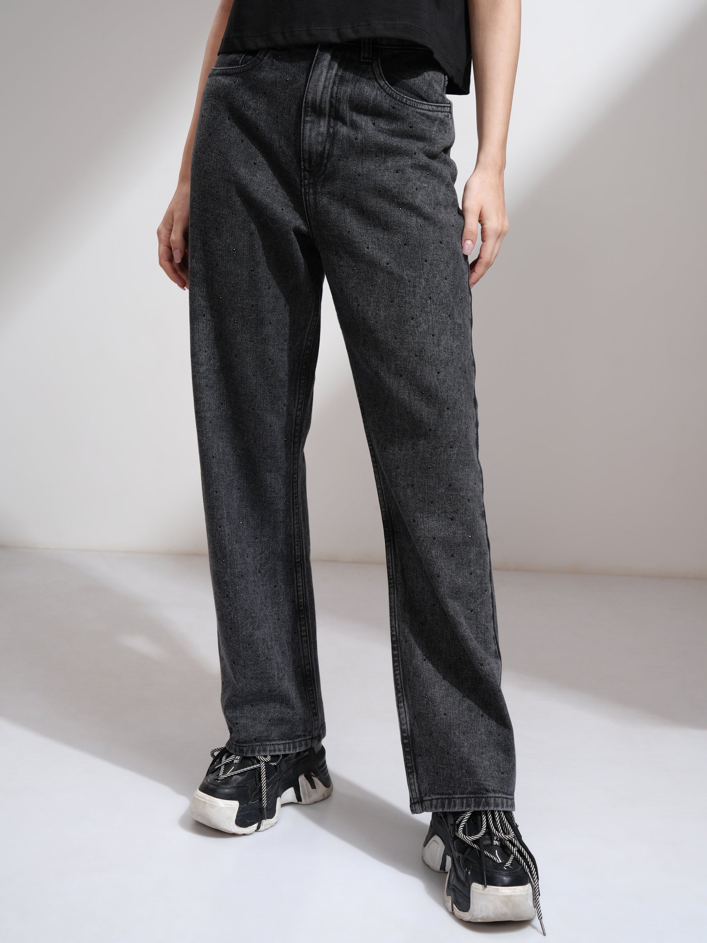 Tokyo Talkies Women Grey Dad Fit Stretchable Jeans - Grey - Image 1