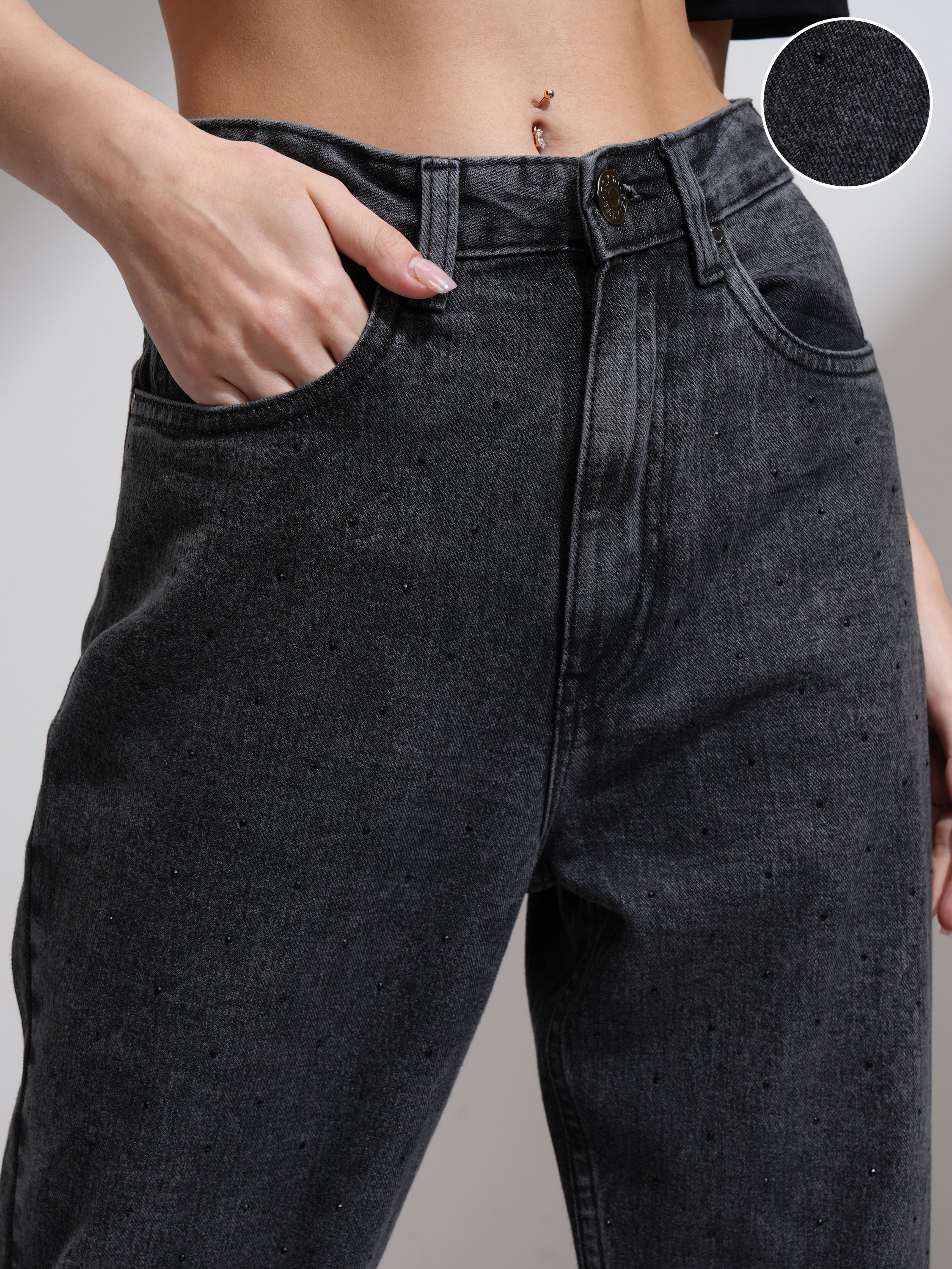 Tokyo Talkies Women Grey Dad Fit Stretchable Jeans - Grey - Image 5