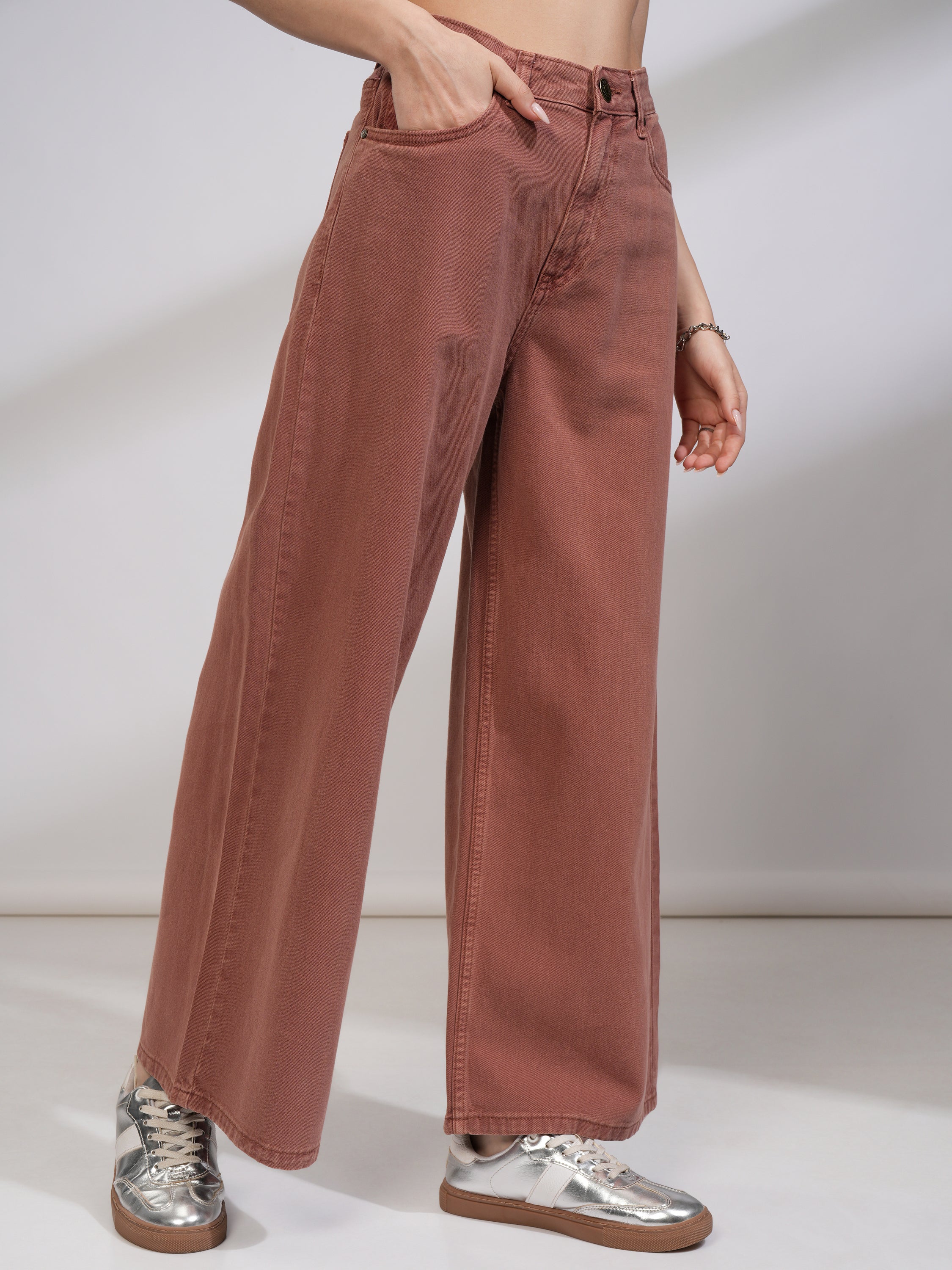 Tokyo Talkies Women Brown Flared Stretchable Jeans - Brown - Image 6