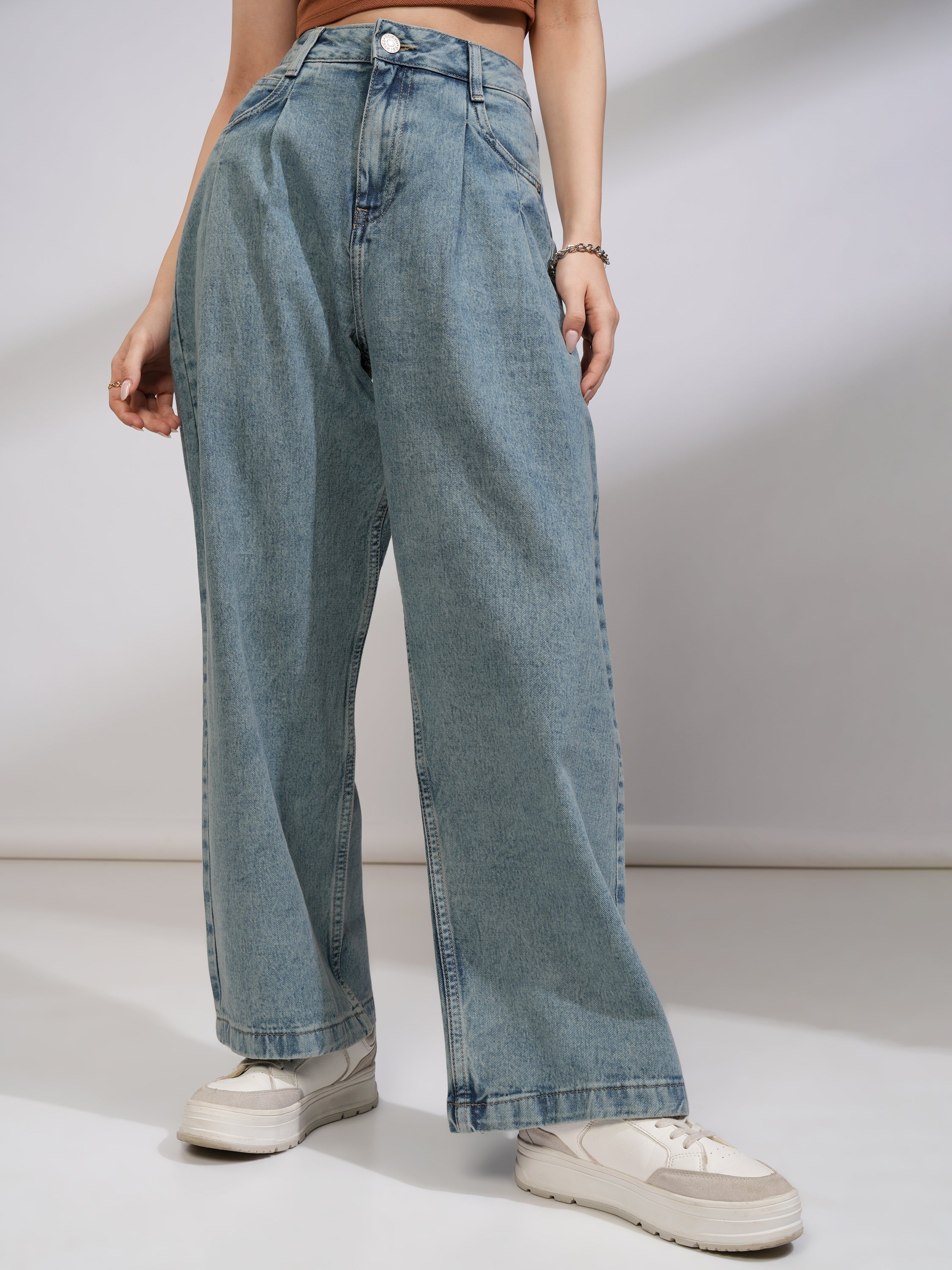 Tokyo Talkies Women Blue Wide Leg Stretchable Jeans - Blue - Image 1