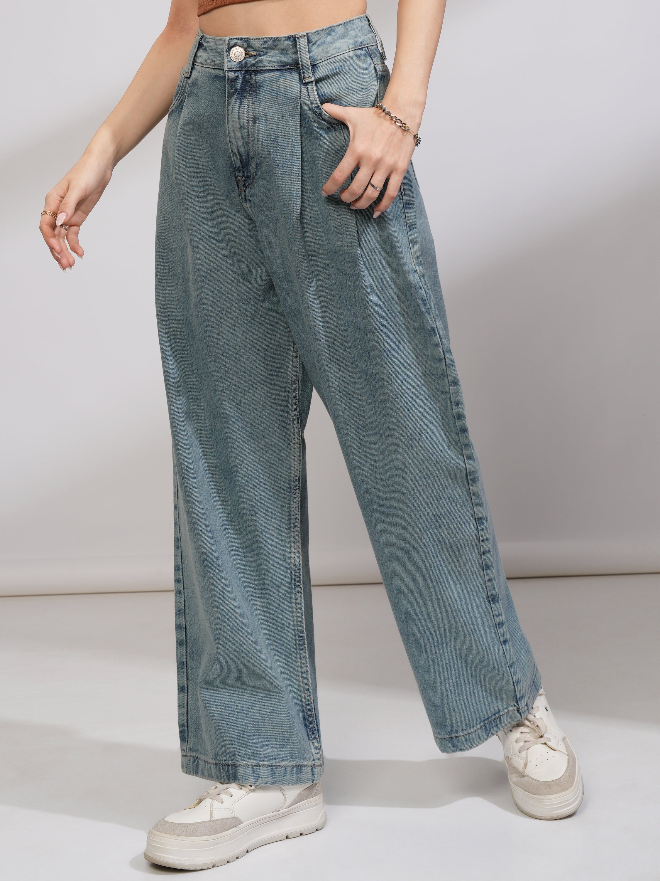Tokyo Talkies Women Blue Wide Leg Stretchable Jeans - Blue - Image 4
