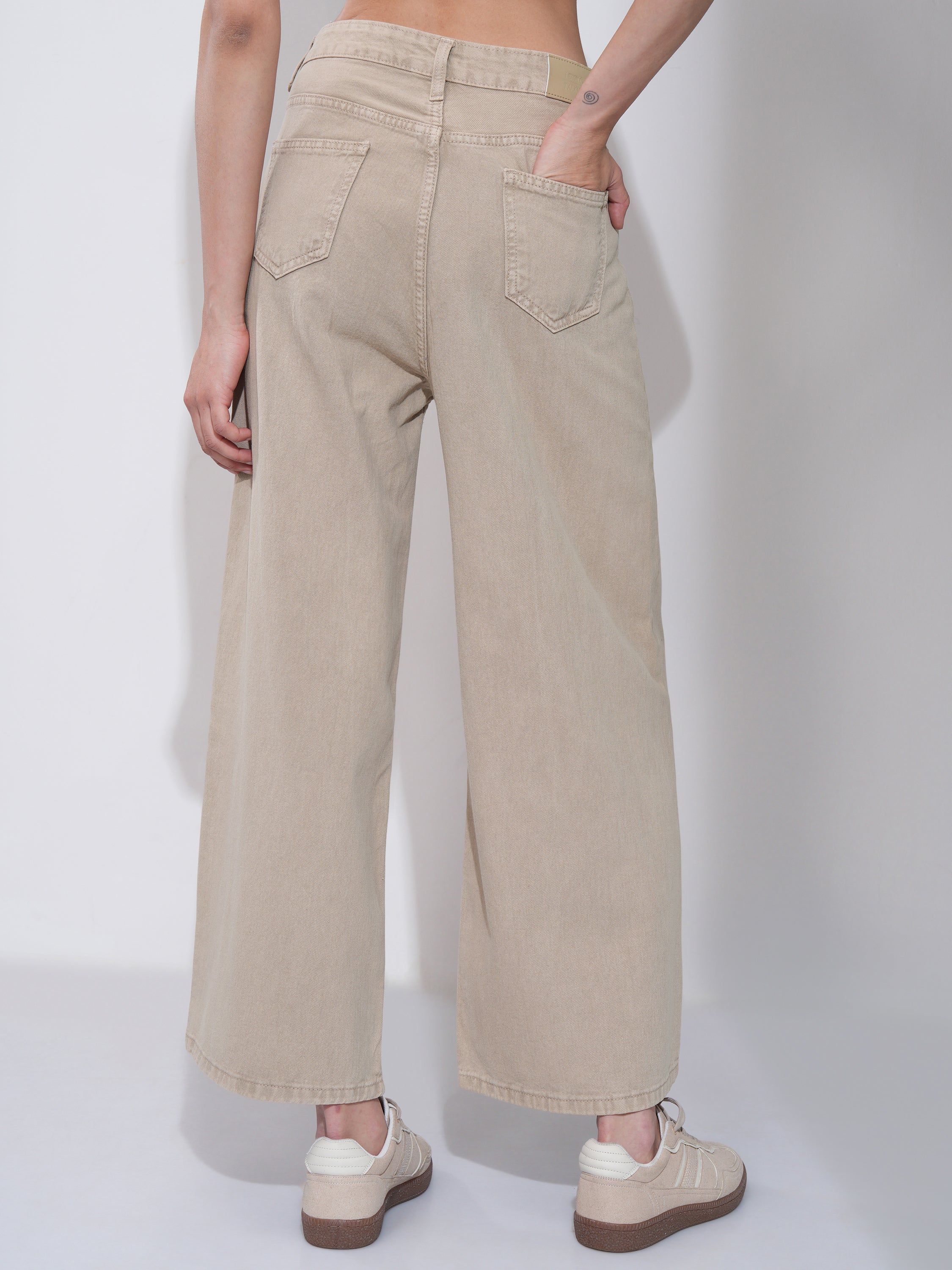 Tokyo Talkies Women Beige Wide Leg Jeans - Beige - Image 3
