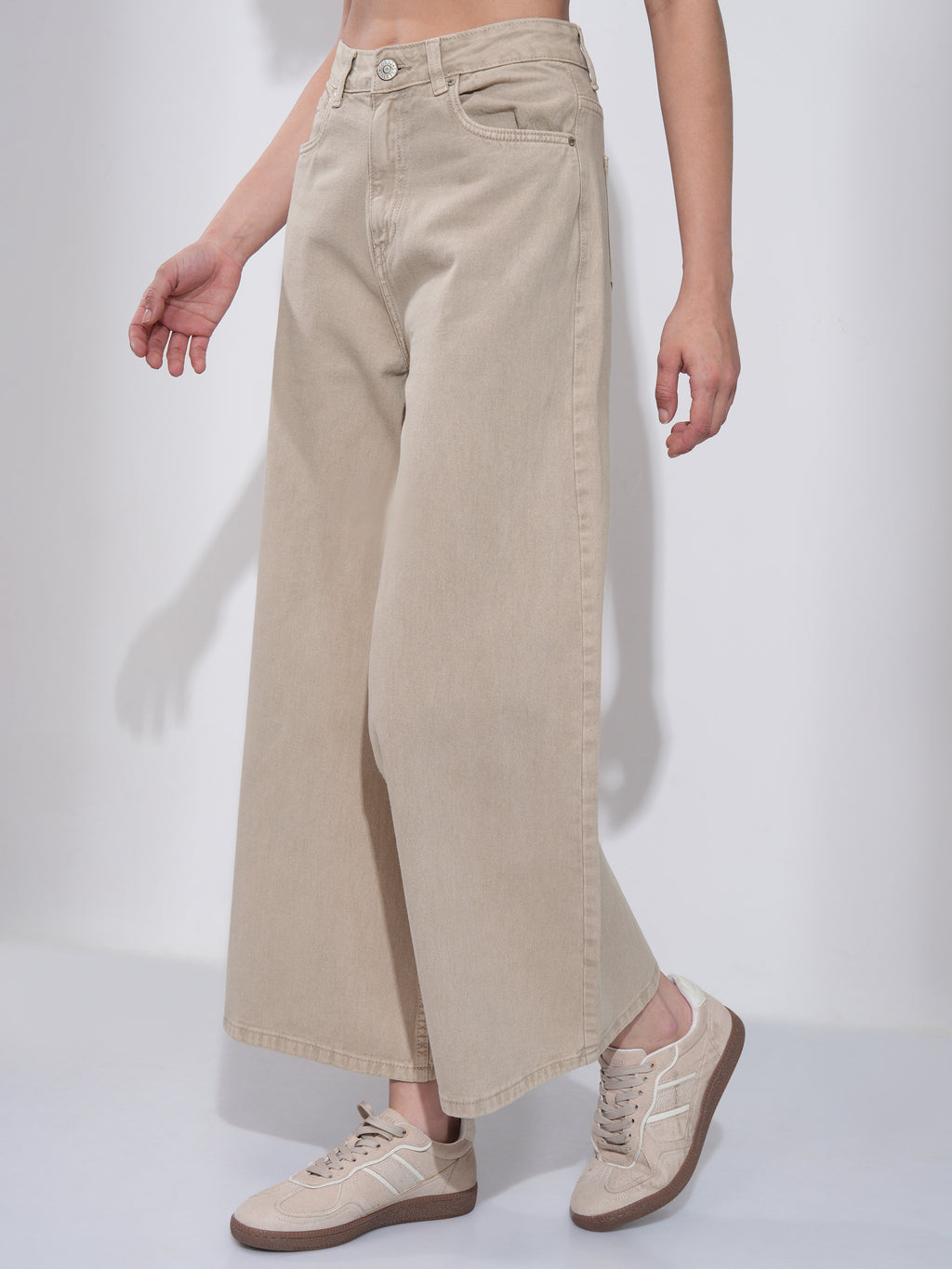 Tokyo Talkies Women Beige Wide Leg Jeans - Beige - Image 4