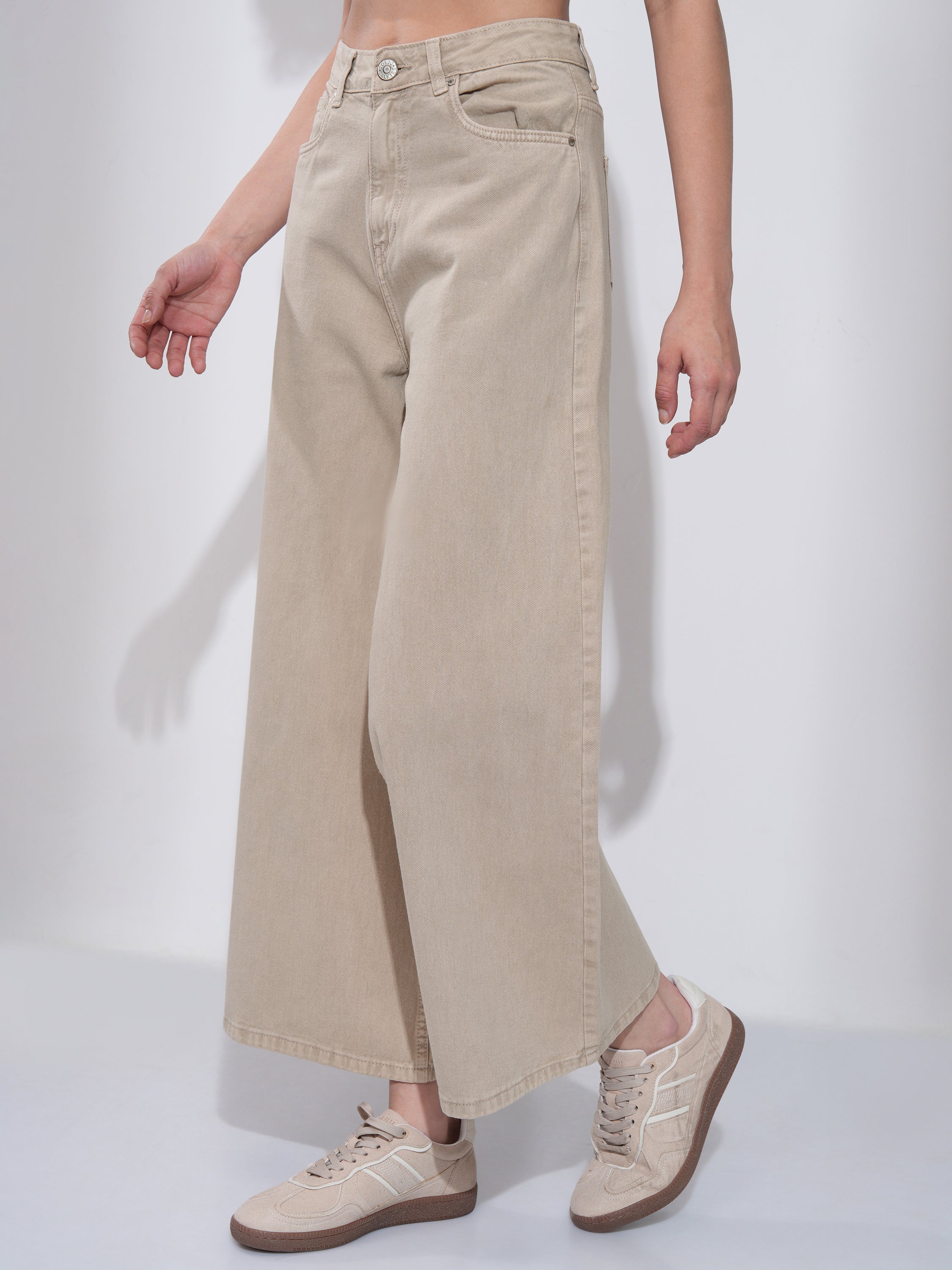 Tokyo Talkies Women Beige Wide Leg Jeans - Beige - Image 4