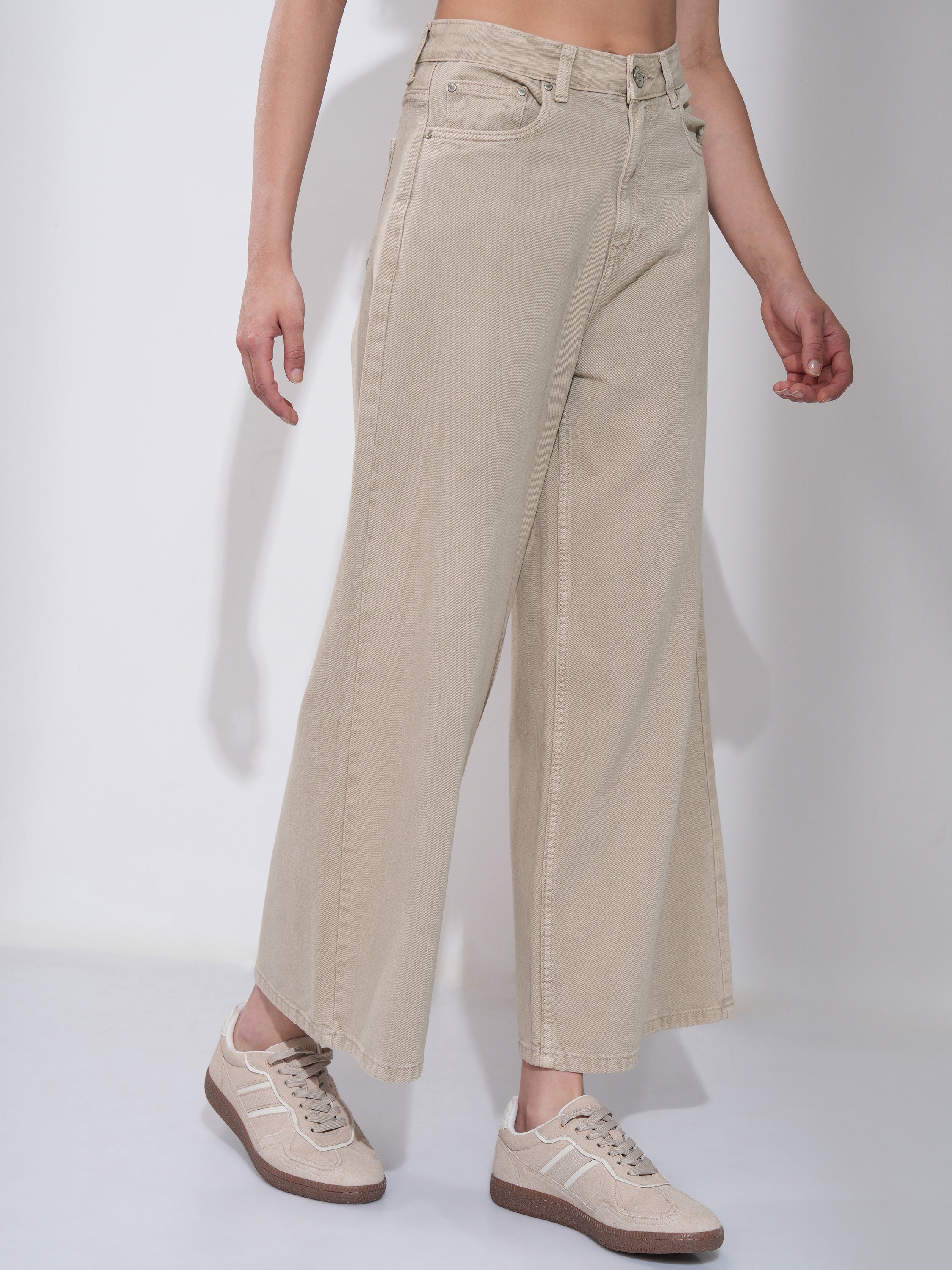 Tokyo Talkies Women Beige Wide Leg Jeans - Beige - Image 6