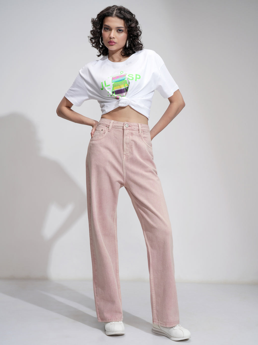 Tokyo Talkies Women Pink Wide Leg Stretchable Jeans - Pink - Image 2