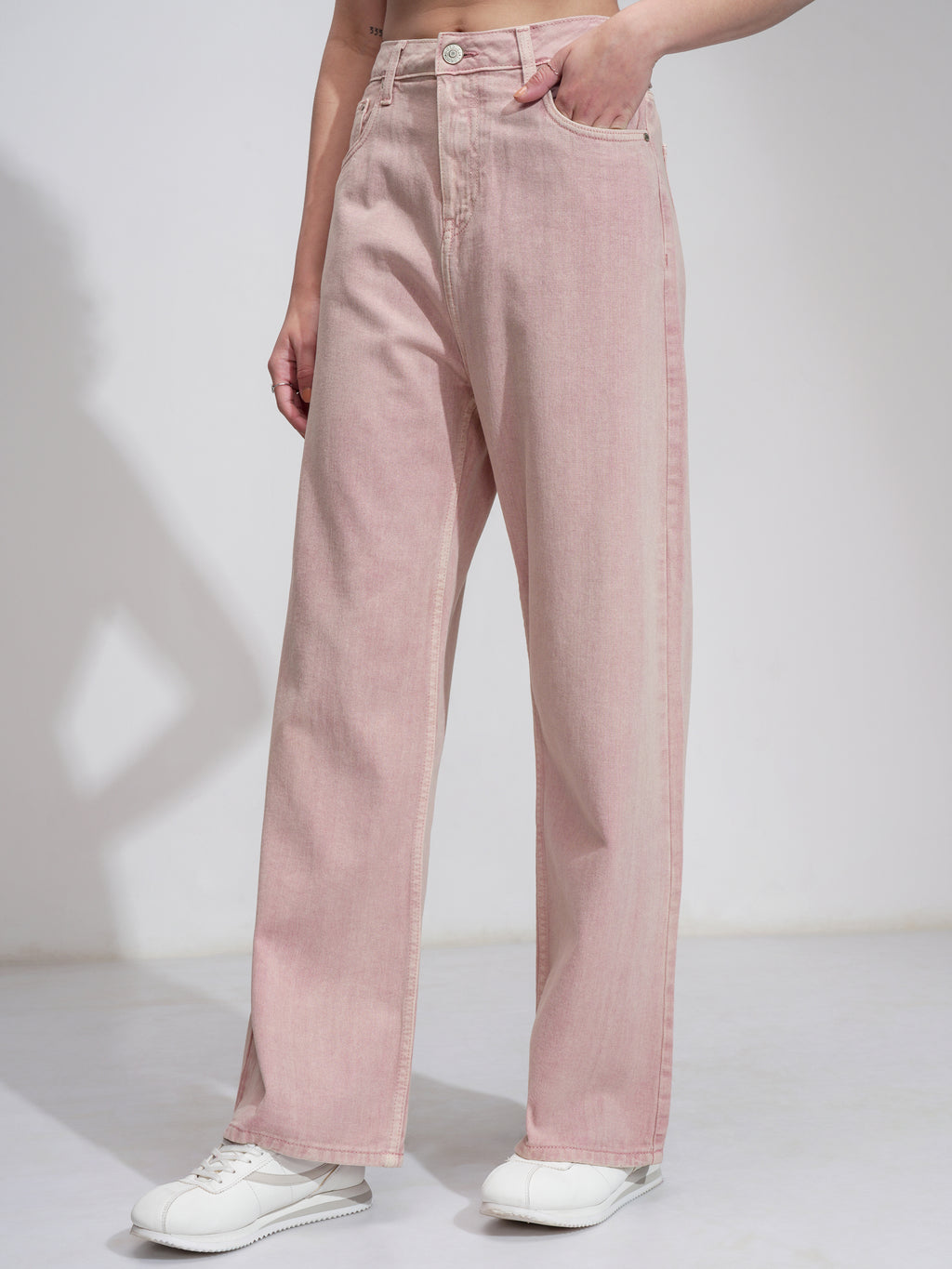 Tokyo Talkies Women Pink Wide Leg Stretchable Jeans - Pink - Image 4