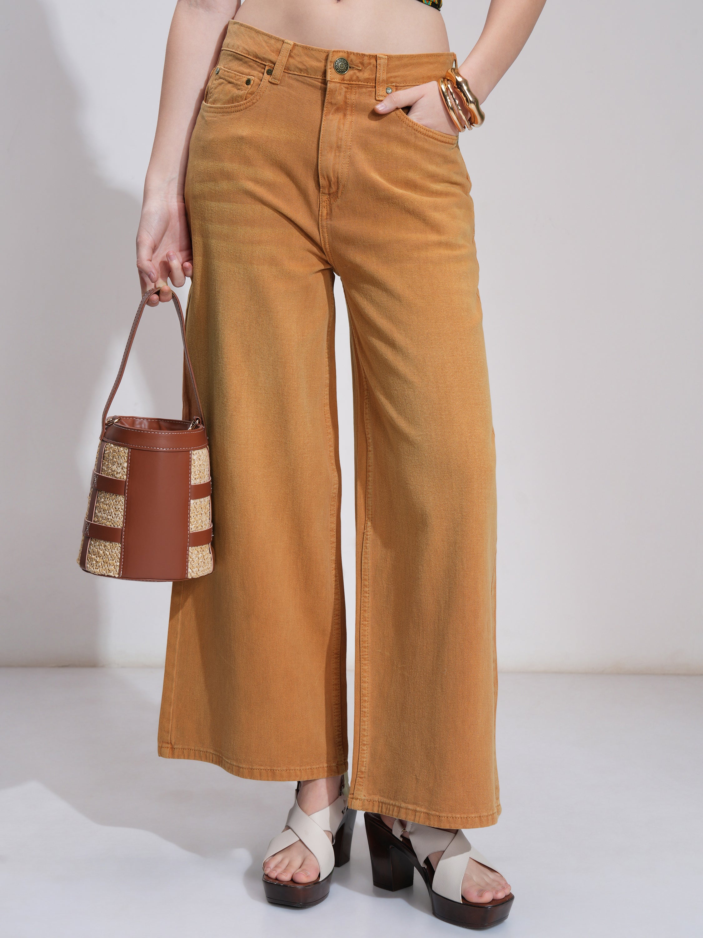 Tokyo Talkies Women Rust Flared Stretchable Jeans - Rust - Image 1