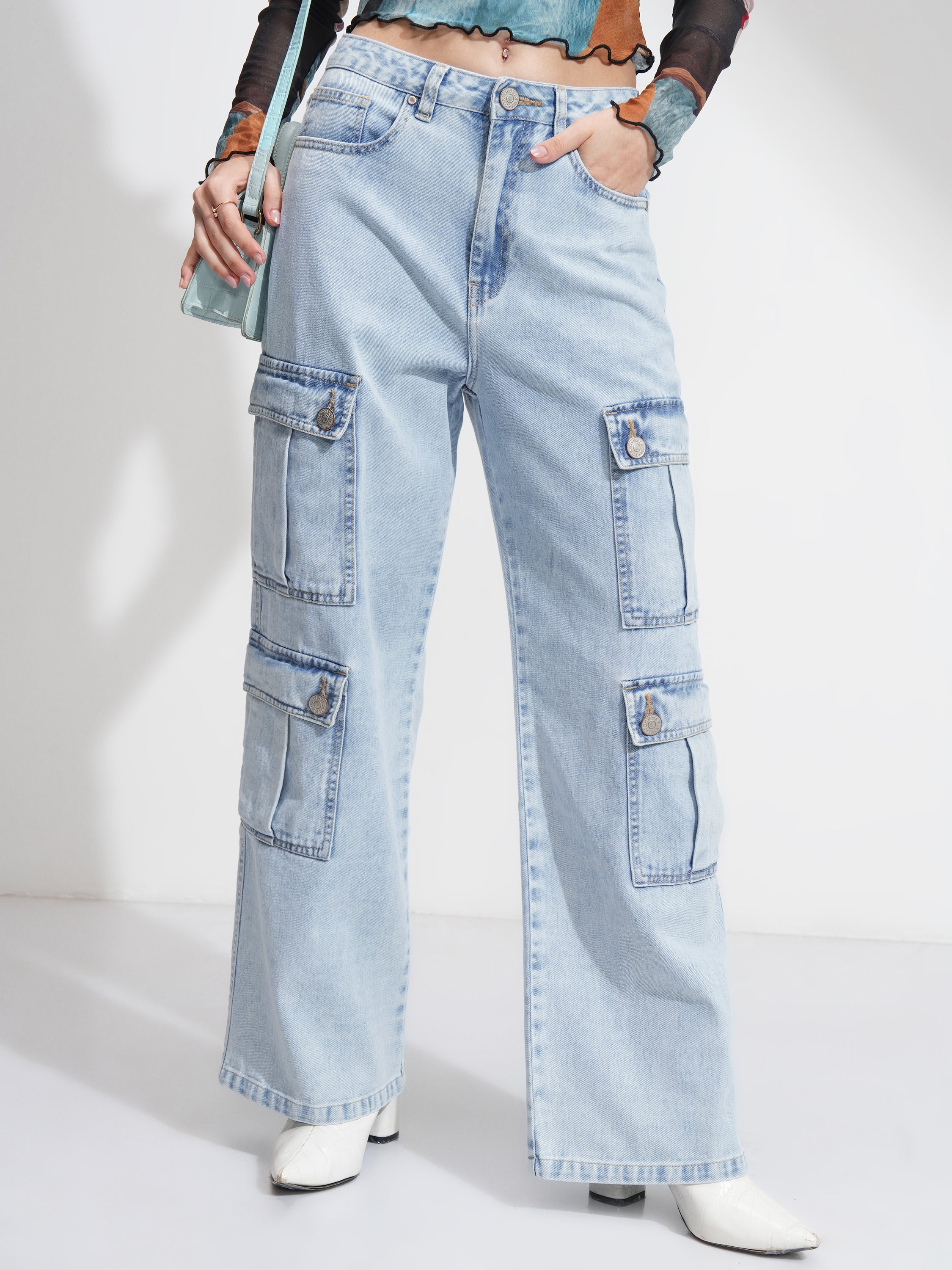 Tokyo Talkies Women Blue Dad Fit Stretchable Jeans - Blue - Image 1