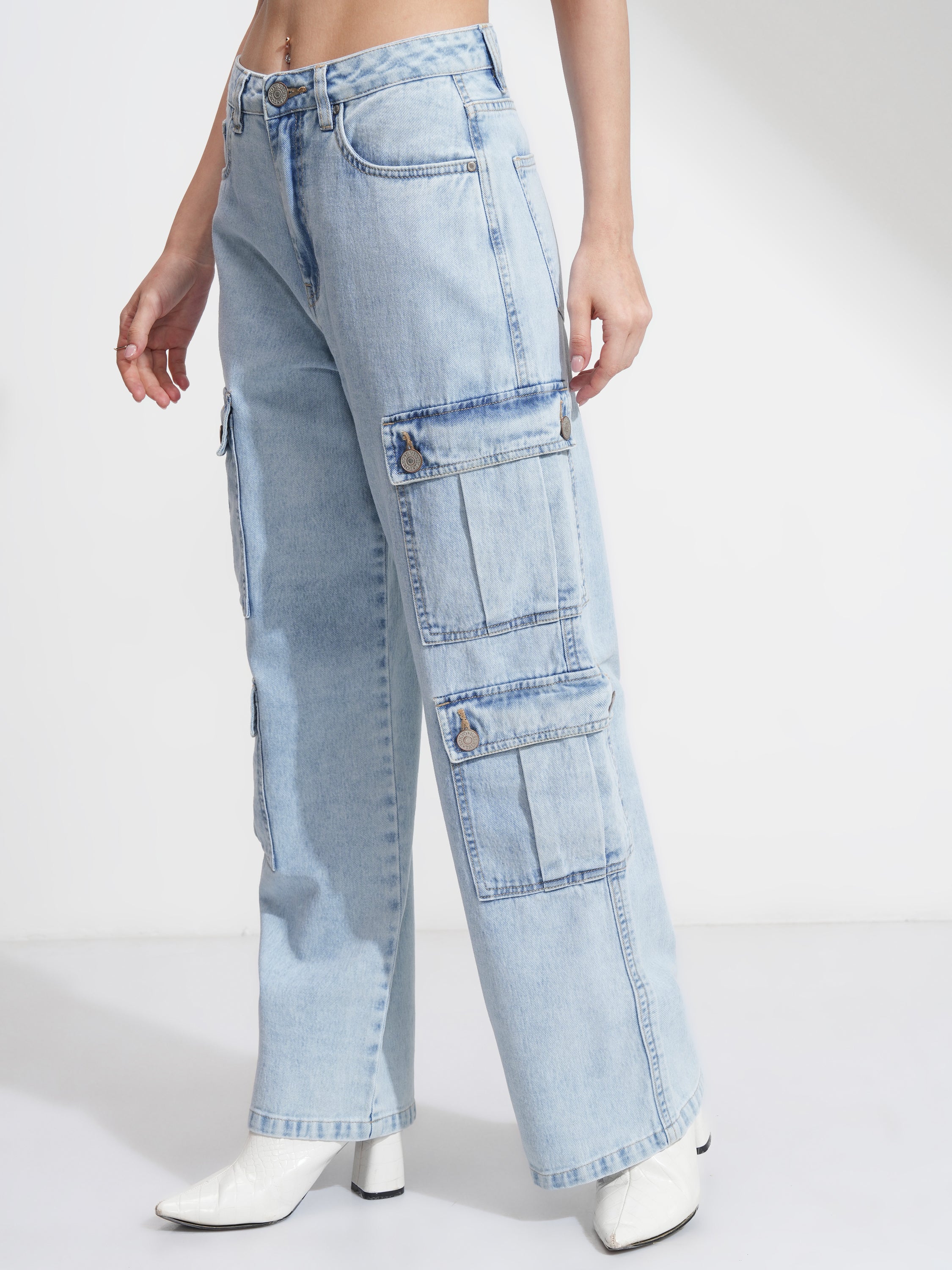 Tokyo Talkies Women Blue Dad Fit Stretchable Jeans - Blue - Image 4