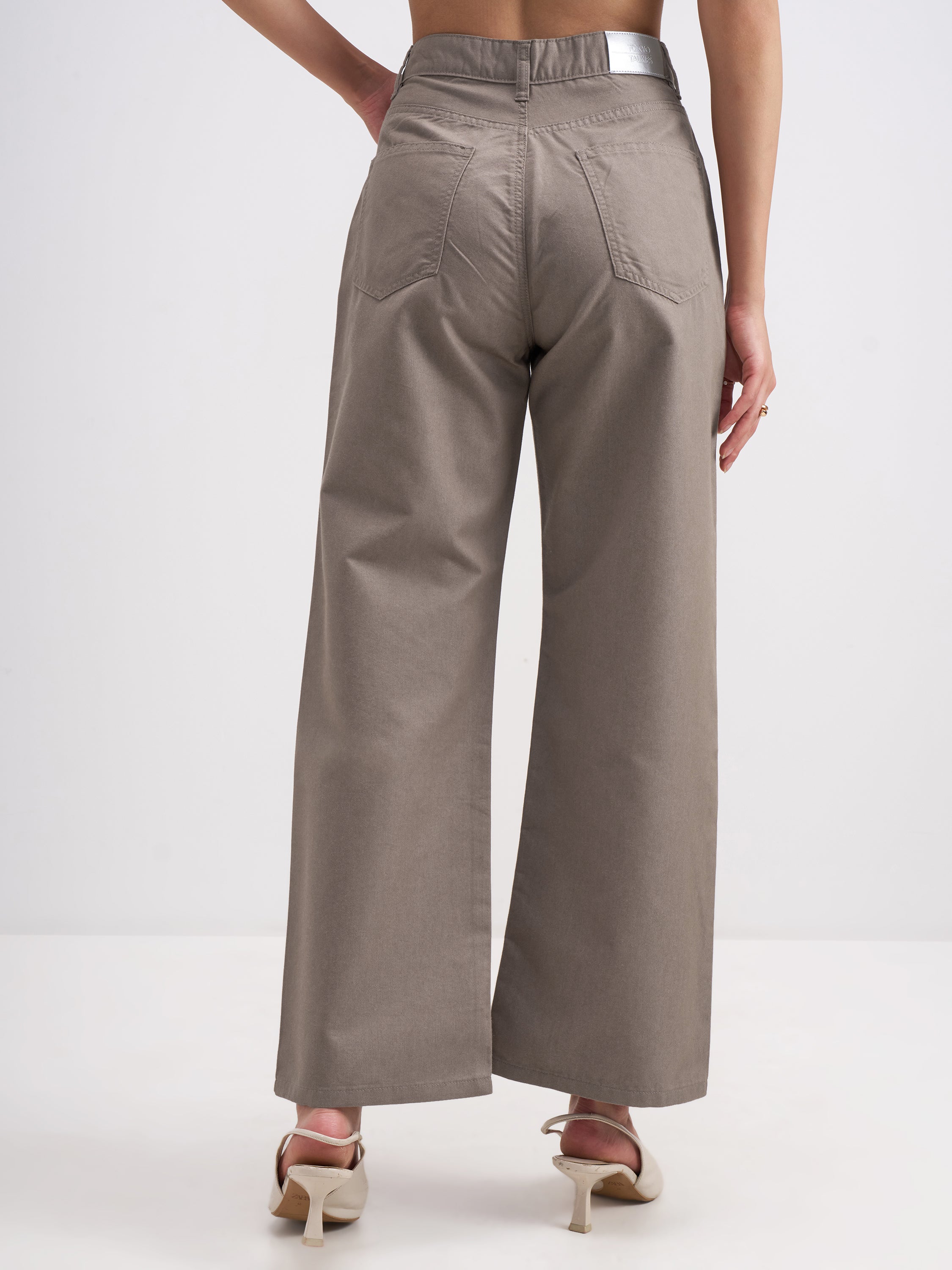 Tokyo Talkies Women Taupe Wide Fit Stretchable Jeans - Taupe - Image 3