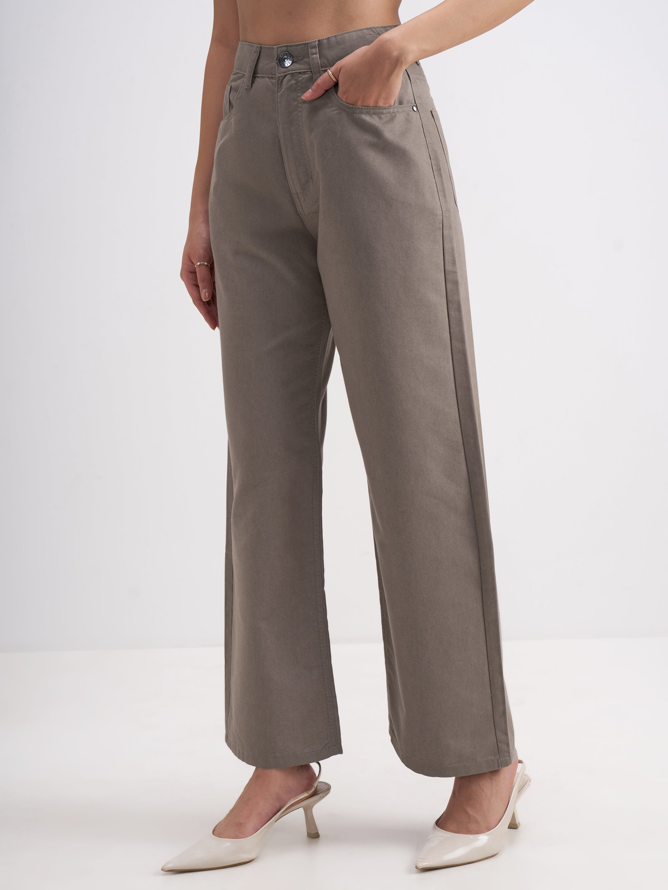 Tokyo Talkies Women Taupe Wide Fit Stretchable Jeans - Taupe - Image 4