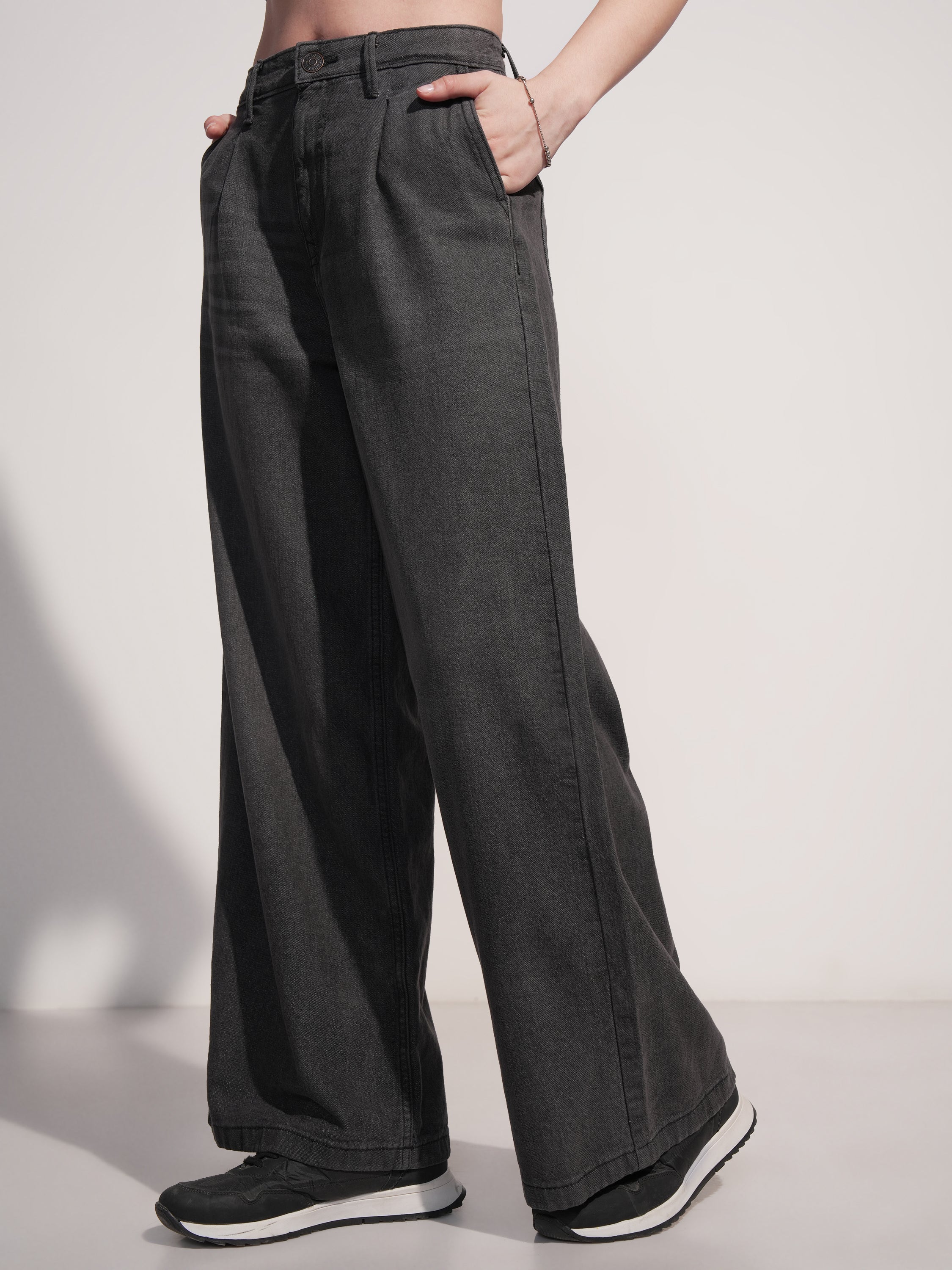 Tokyo Talkies Women Grey Wide Leg Jeans - Grey - Image 4