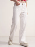 Tokyo Talkies Women White Straight Fit Stretchable Jeans - White - Image 1