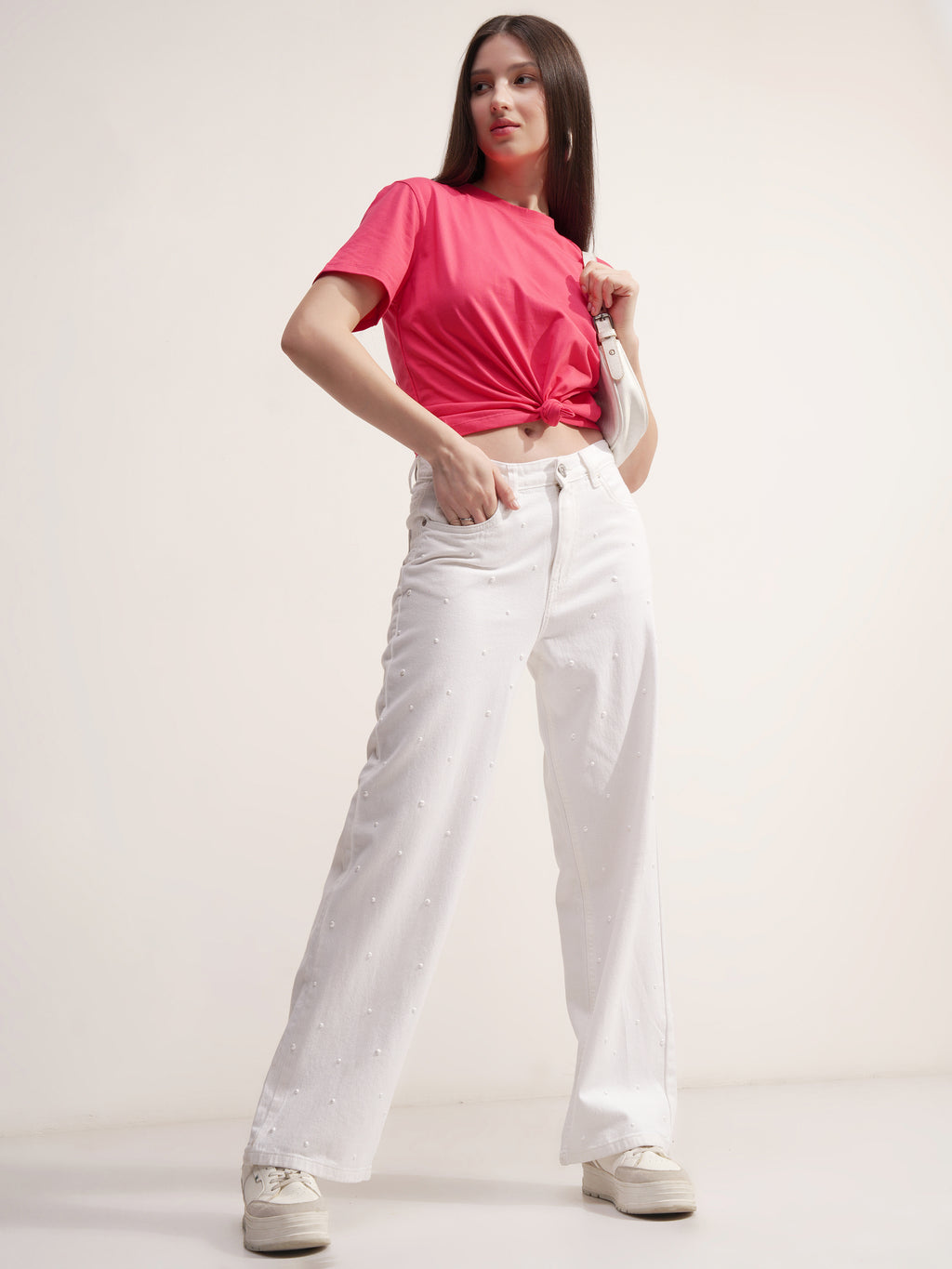 Tokyo Talkies Women White Straight Fit Stretchable Jeans - White - Image 2