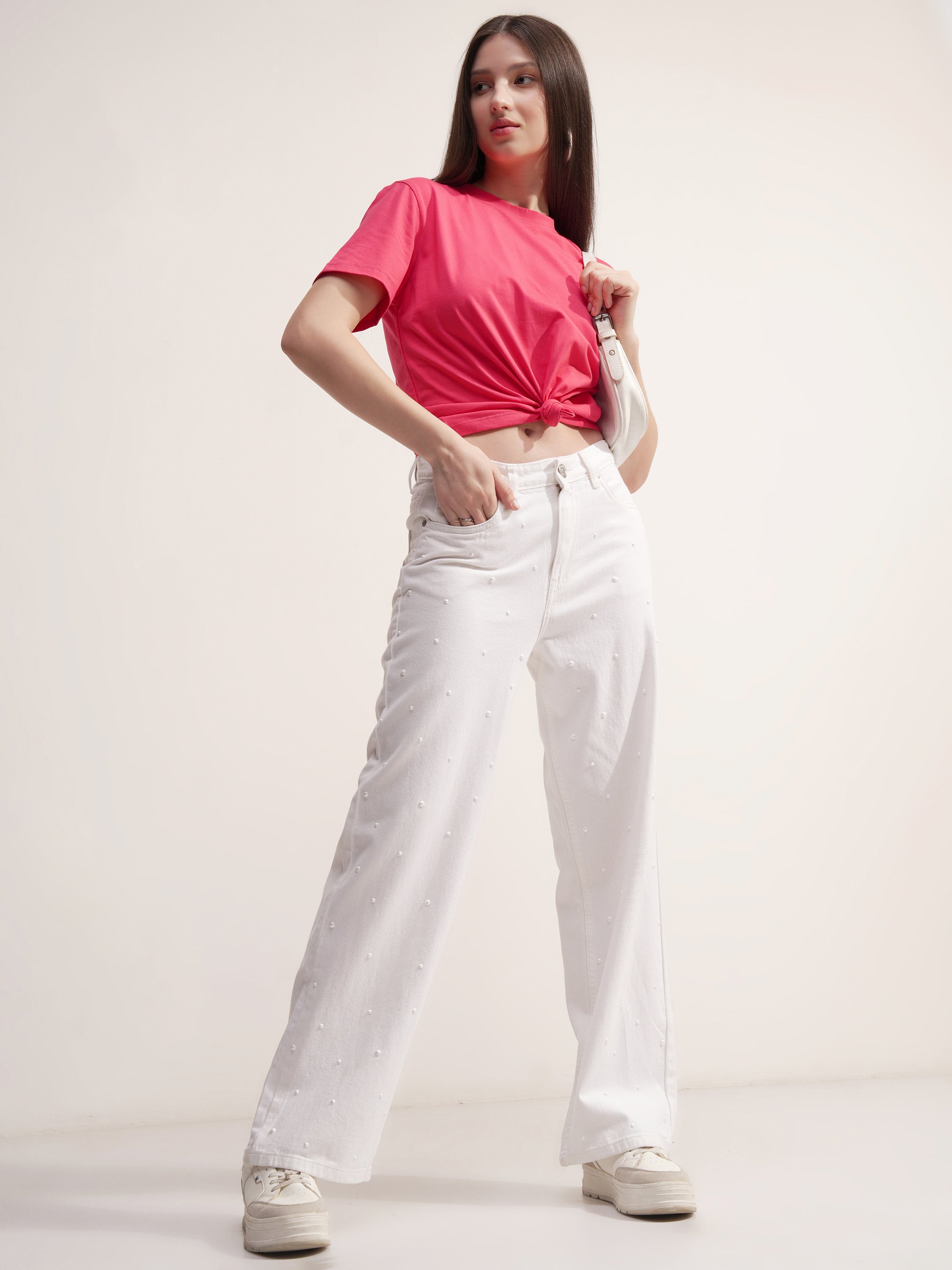 Tokyo Talkies Women White Straight Fit Stretchable Jeans - White - Image 2