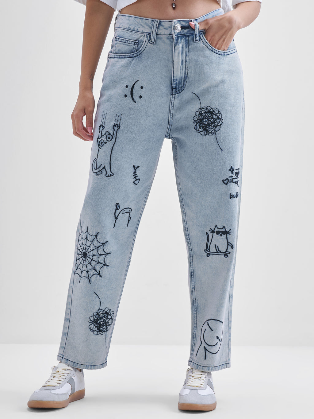 Tokyo Talkies Women Blue Mom Fit Stretchable Jeans - Blue - Image 1