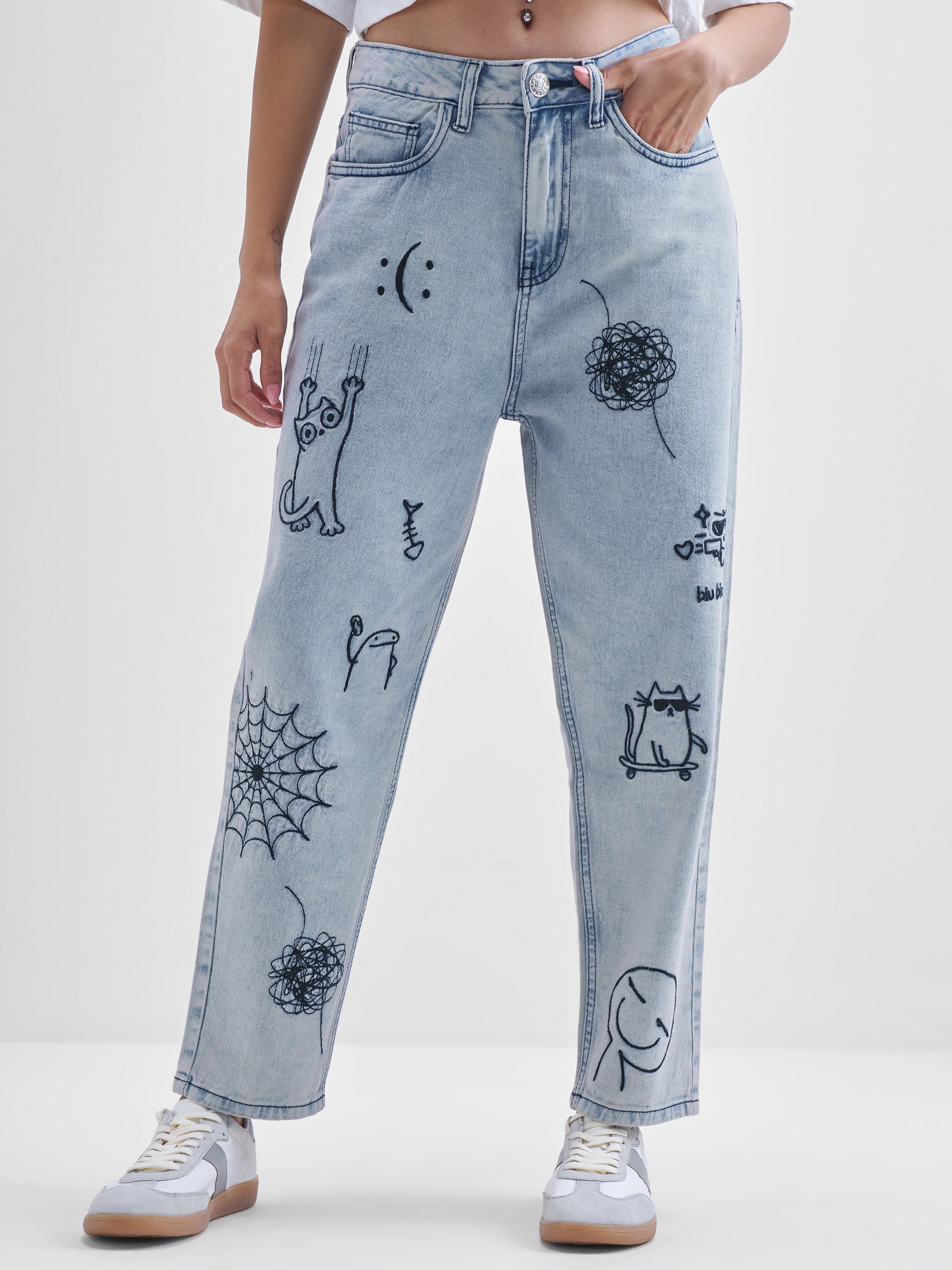 Tokyo Talkies Women Blue Mom Fit Stretchable Jeans - Blue - Image 1