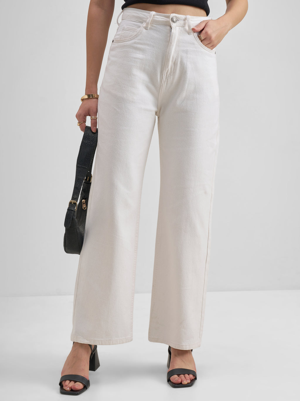 Tokyo Talkies Women Off White Flared Stretchable Jeans - Off White - Image 1