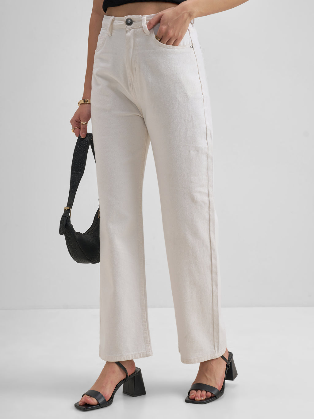 Tokyo Talkies Women Off White Flared Stretchable Jeans - Off White - Image 4