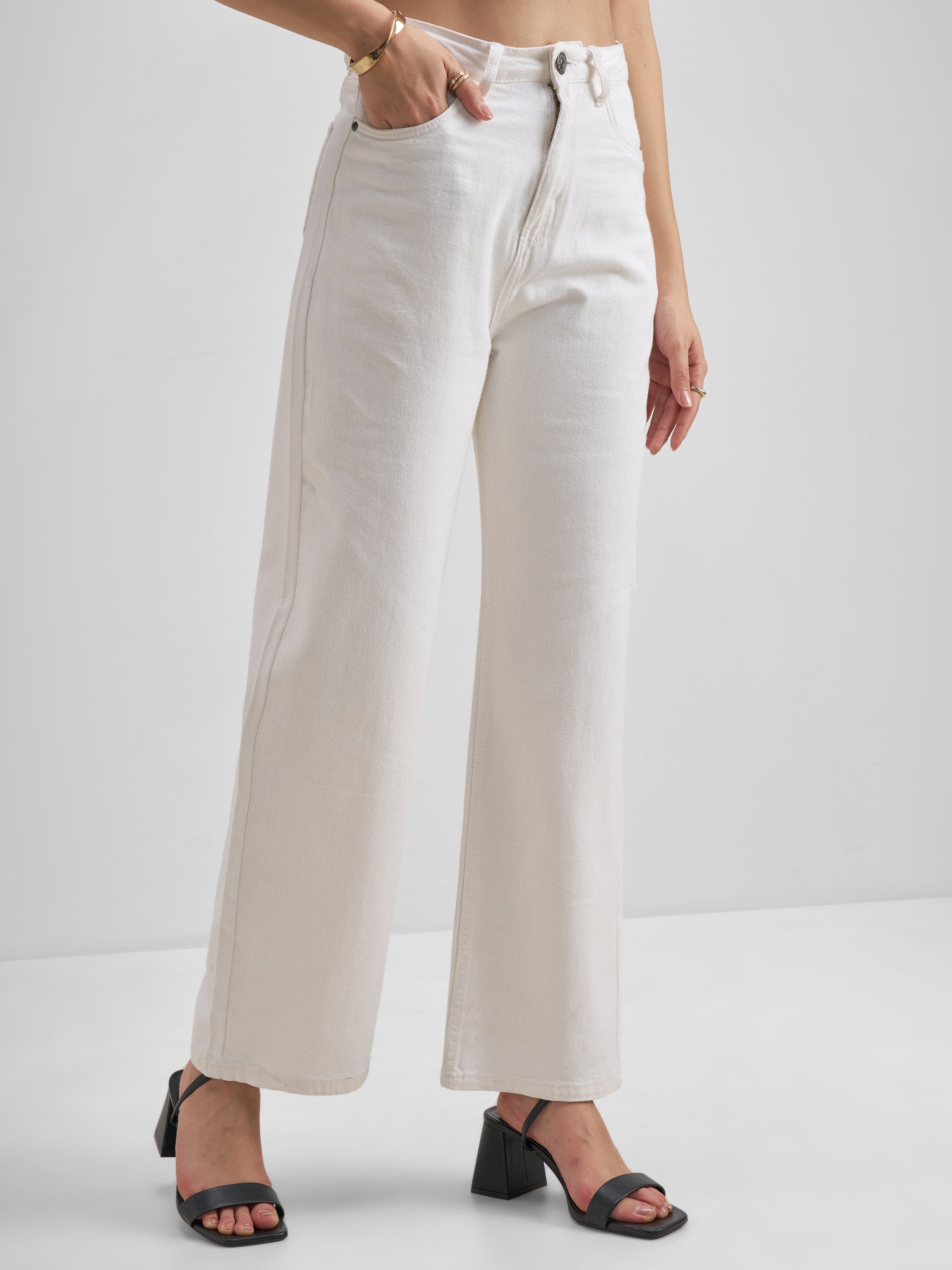 Tokyo Talkies Women Off White Flared Stretchable Jeans - Off White - Image 6