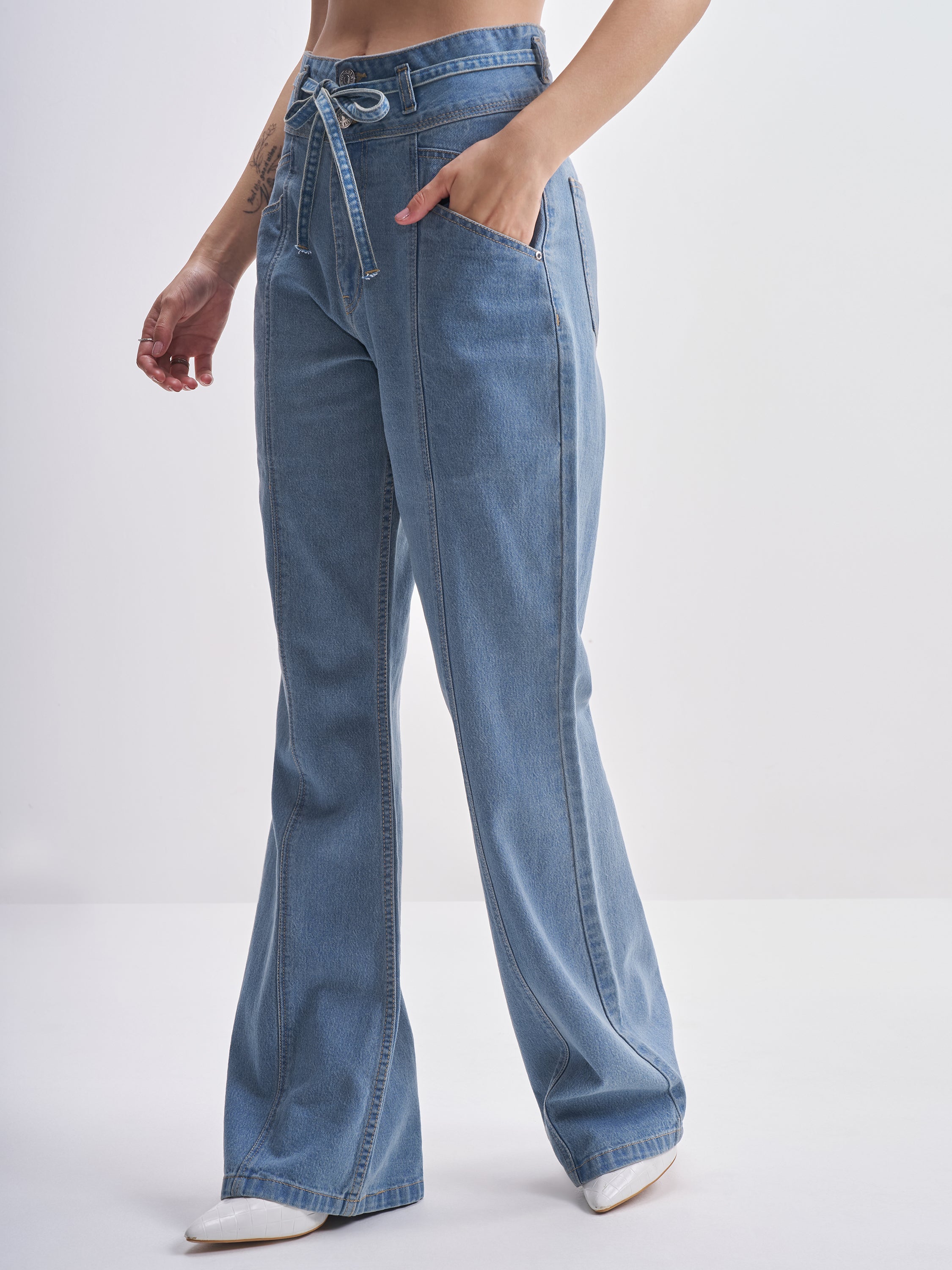 Tokyo Talkies Women Blue Bootcut Stretchable Jeans - Blue - Image 4