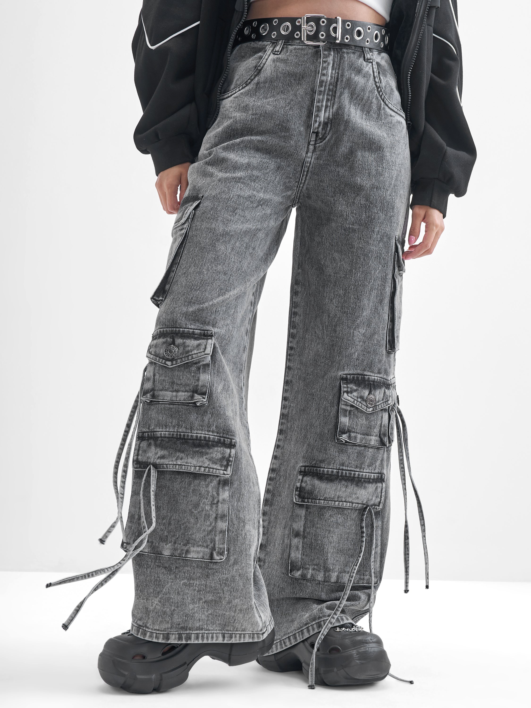 Tokyo Talkies Women Grey Dad Fit Stretchable Jeans - Grey - Image 1