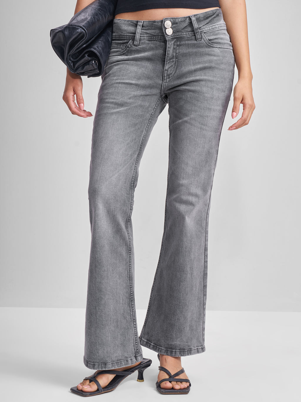Tokyo Talkies Women Grey Flared Stretchable Jeans - Grey - Image 1