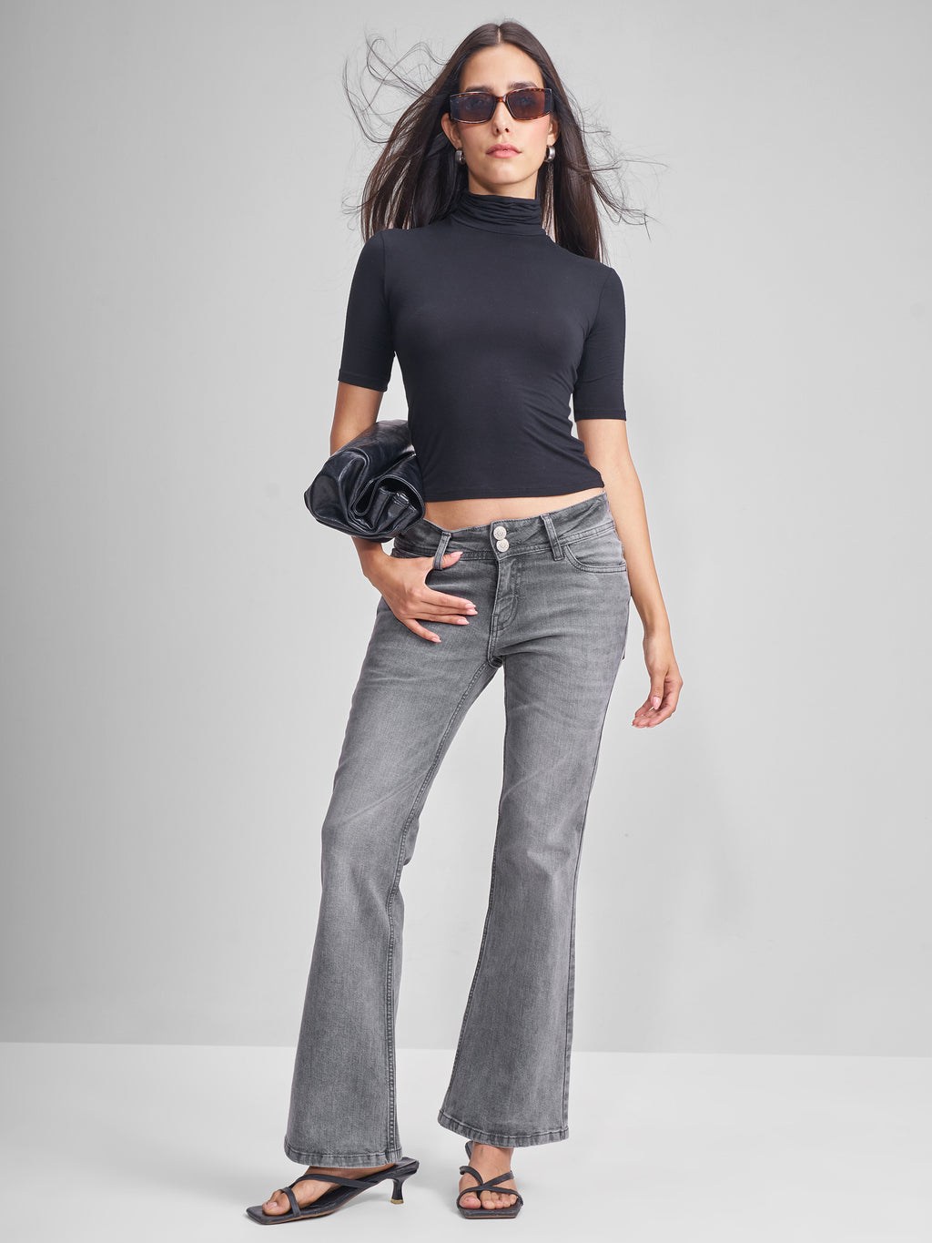 Tokyo Talkies Women Grey Flared Stretchable Jeans - Grey - Image 2
