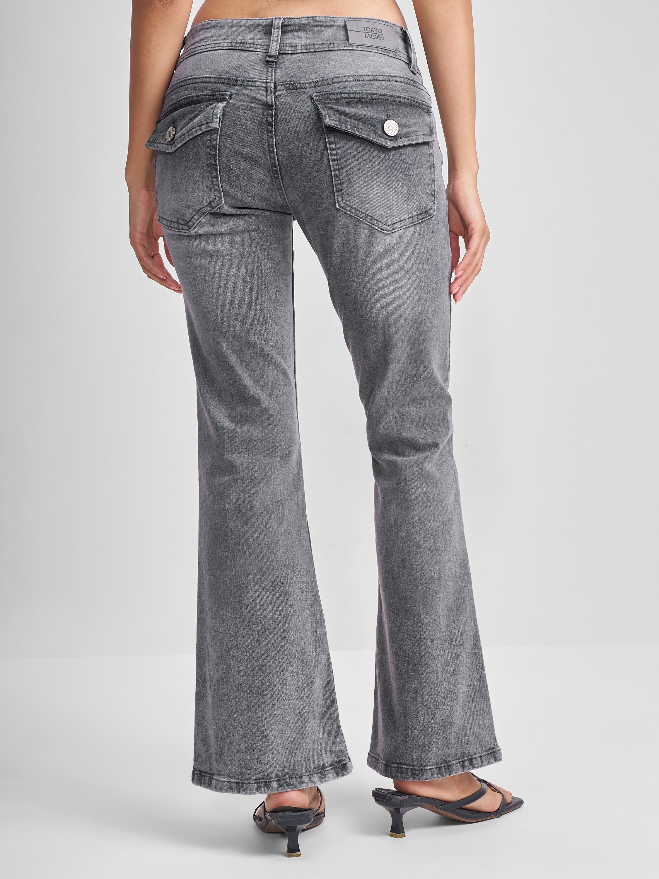 Tokyo Talkies Women Grey Flared Stretchable Jeans - Grey - Image 3