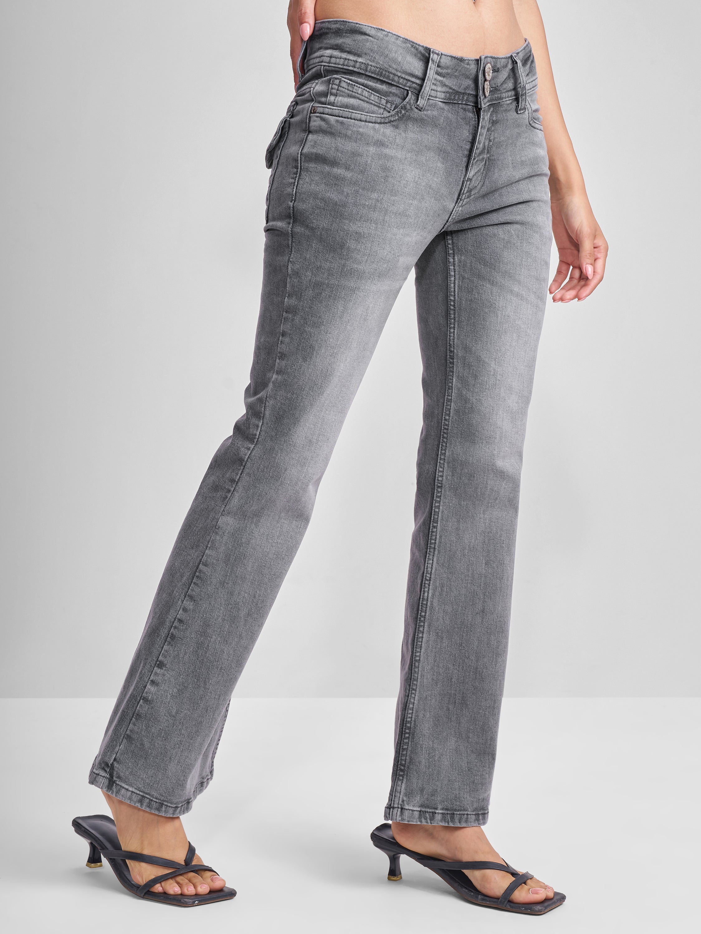 Tokyo Talkies Women Grey Flared Stretchable Jeans - Grey - Image 6