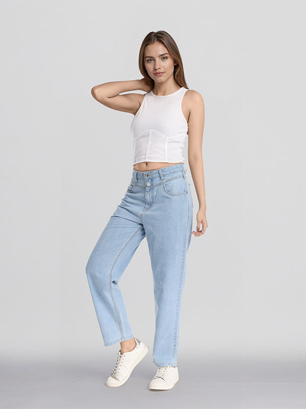 Street By Tokyo Talkies Women Blue Mom Fit Stretchable Jeans - Blue - Image 2